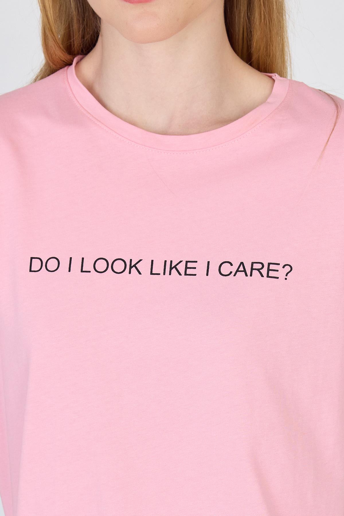 Pembe Yazı Baskılı %100 Pamuk Oversize Tişört 2150-5M - 4