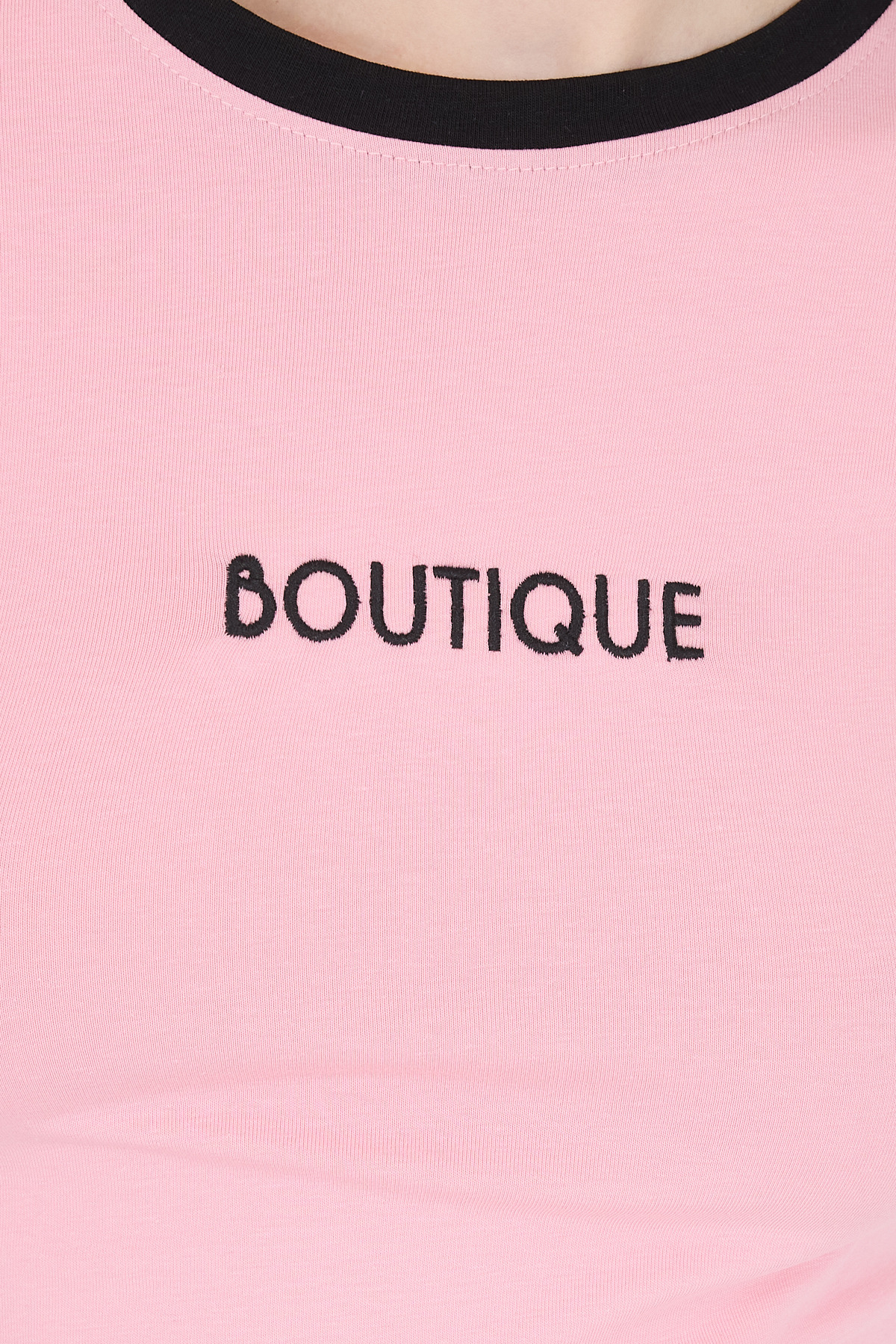 Pembe Yazı Baskılı Biyeli Pamuklu Slim Fit Tişört 9192M - 4
