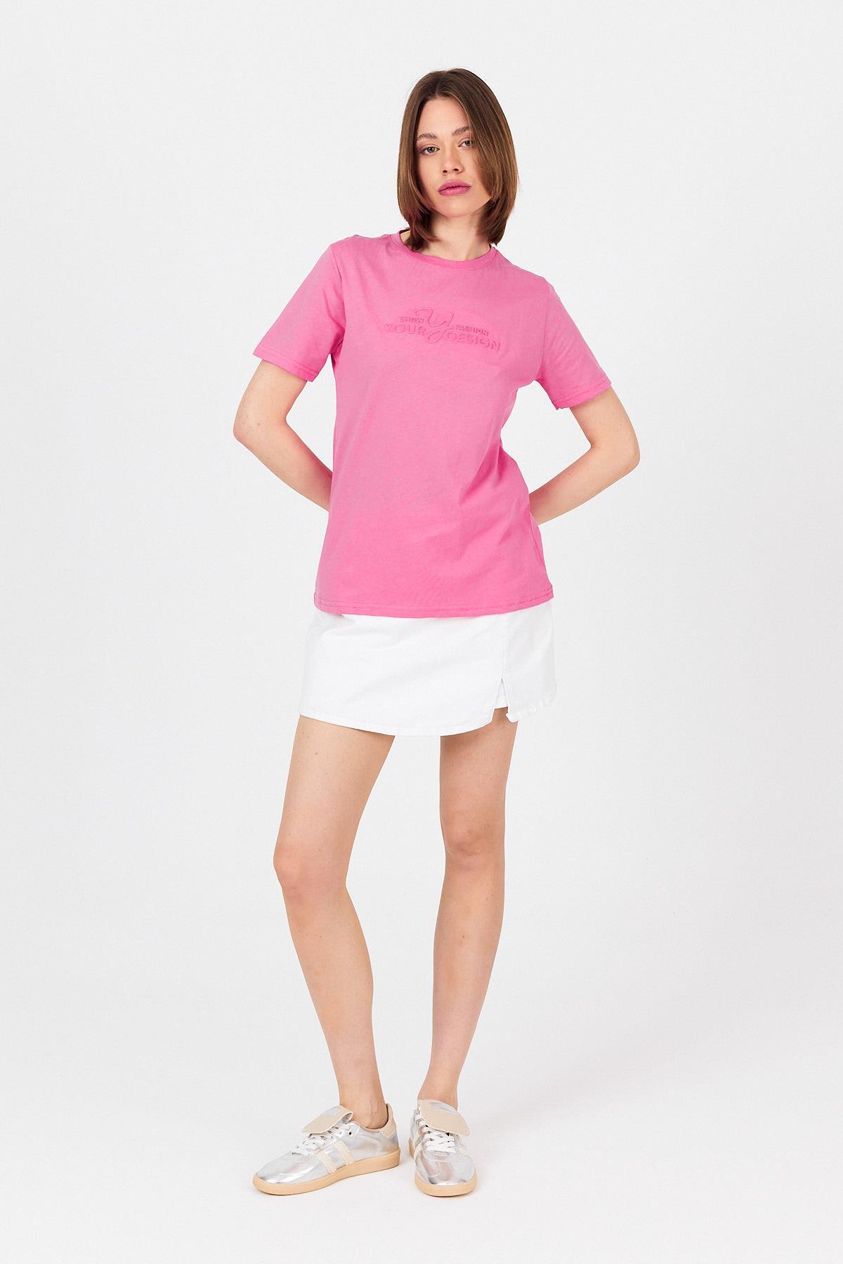 Pembe Yazı Kabartmalı Tişört 25223 - RAYS