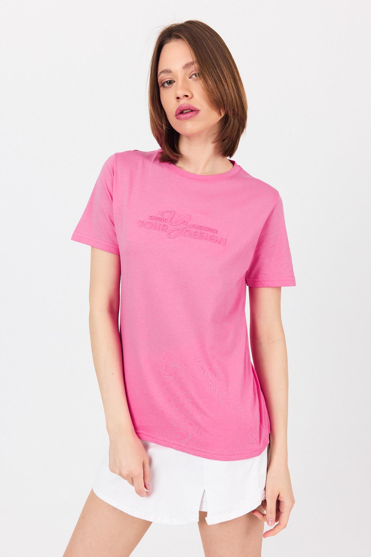 Pembe Yazı Kabartmalı Tişört 25223 