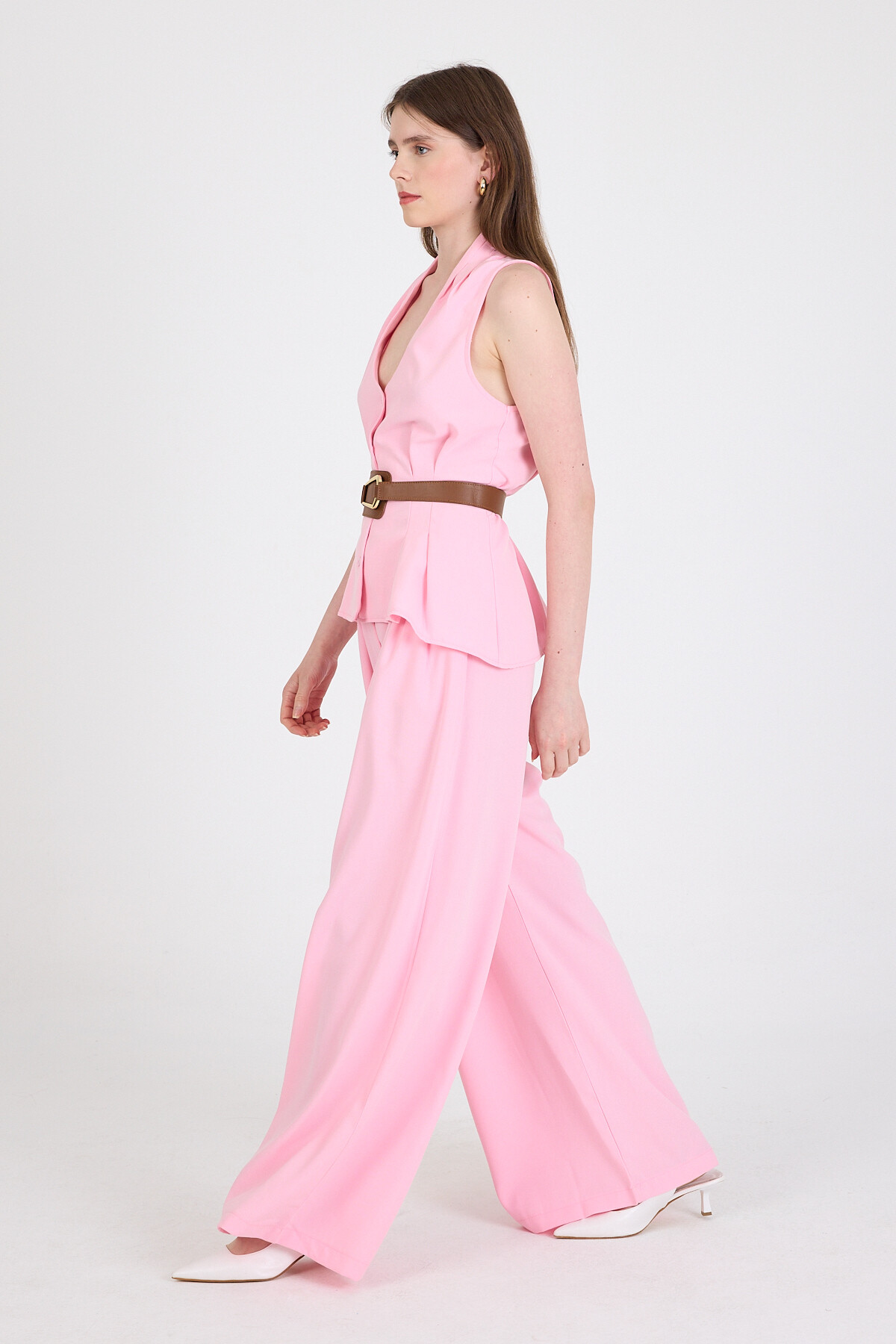 Pembe Yelekli Kemerli Pantolon Takım 5254 - 2