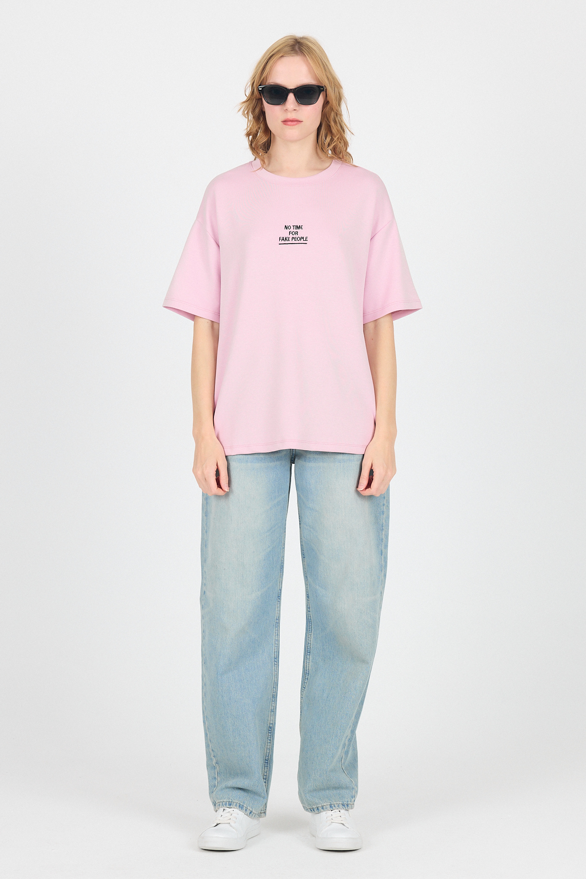Pembe Yumuşak Dokulu Yazı Baskılı Oversize Tişört 6265 - 3