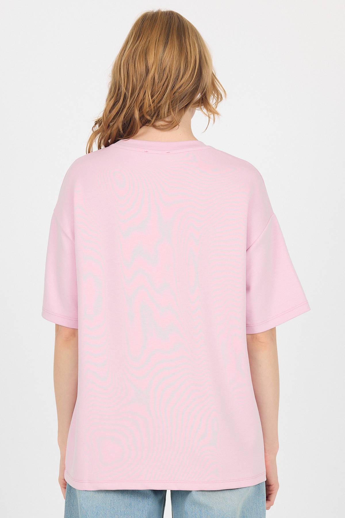 Pembe Yumuşak Dokulu Yazı Baskılı Oversize Tişört 6265 - 5