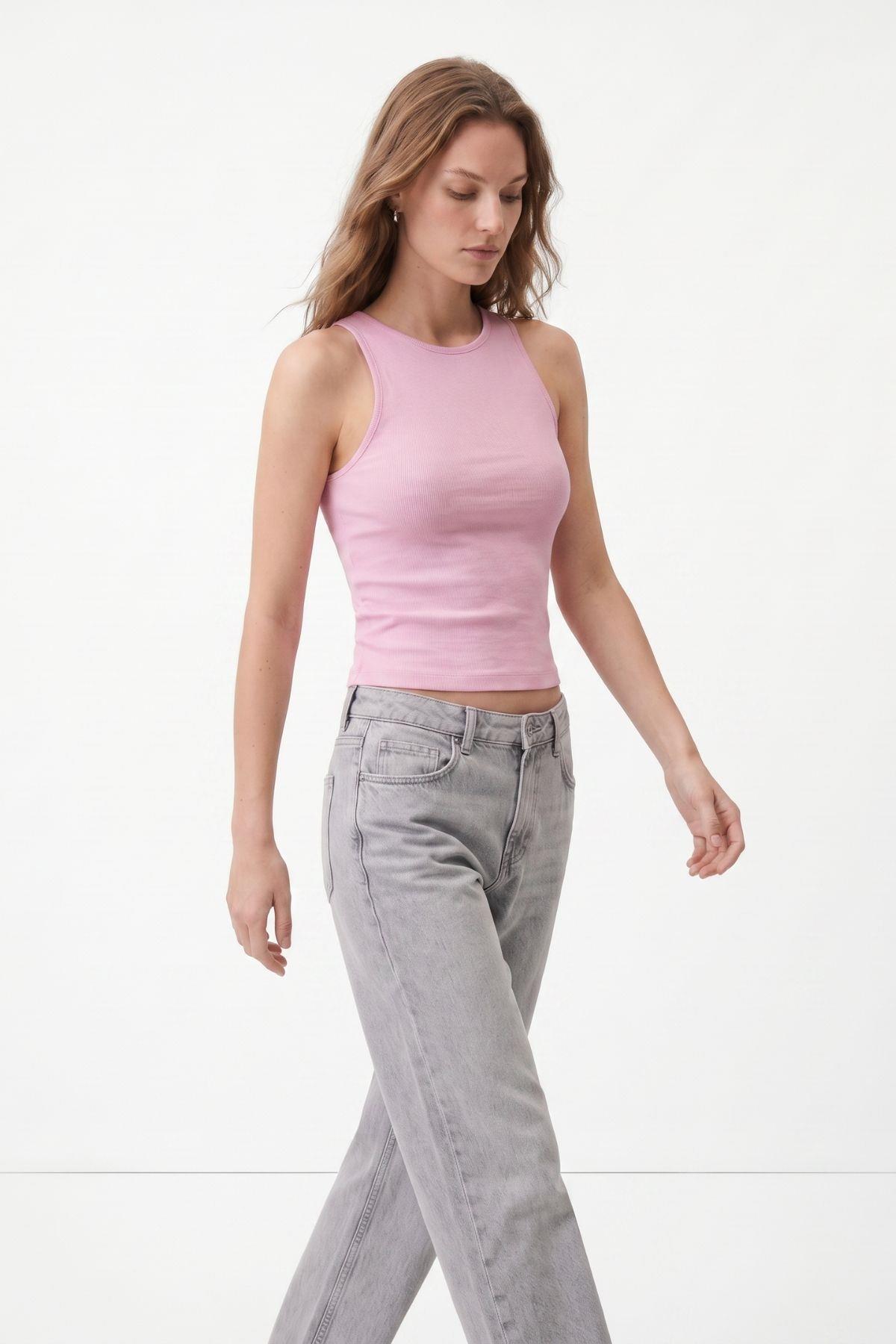 Pembe Yuvarlak Yaka Crop Atlet 8163A - RAYS
