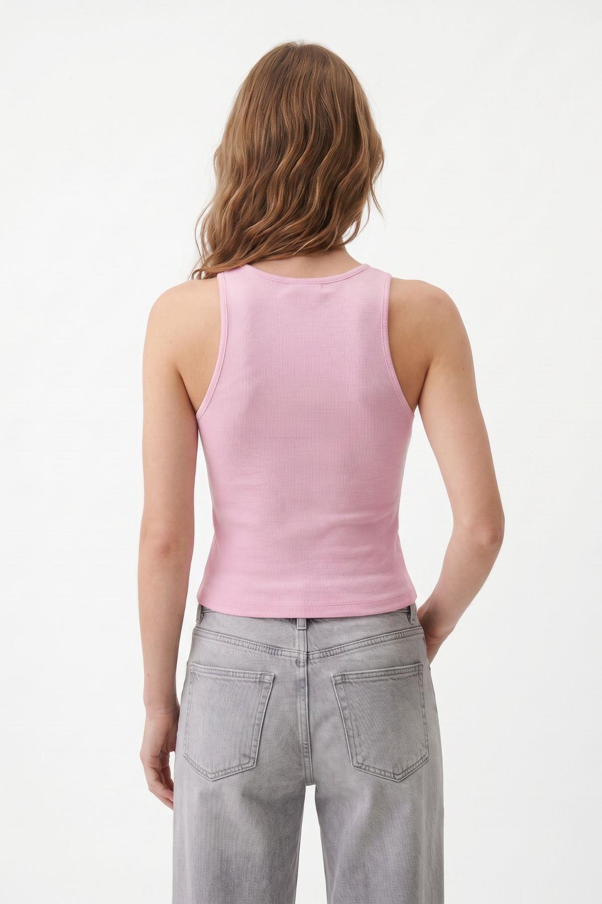 Pembe Yuvarlak Yaka Crop Atlet 8163A - RAYS
