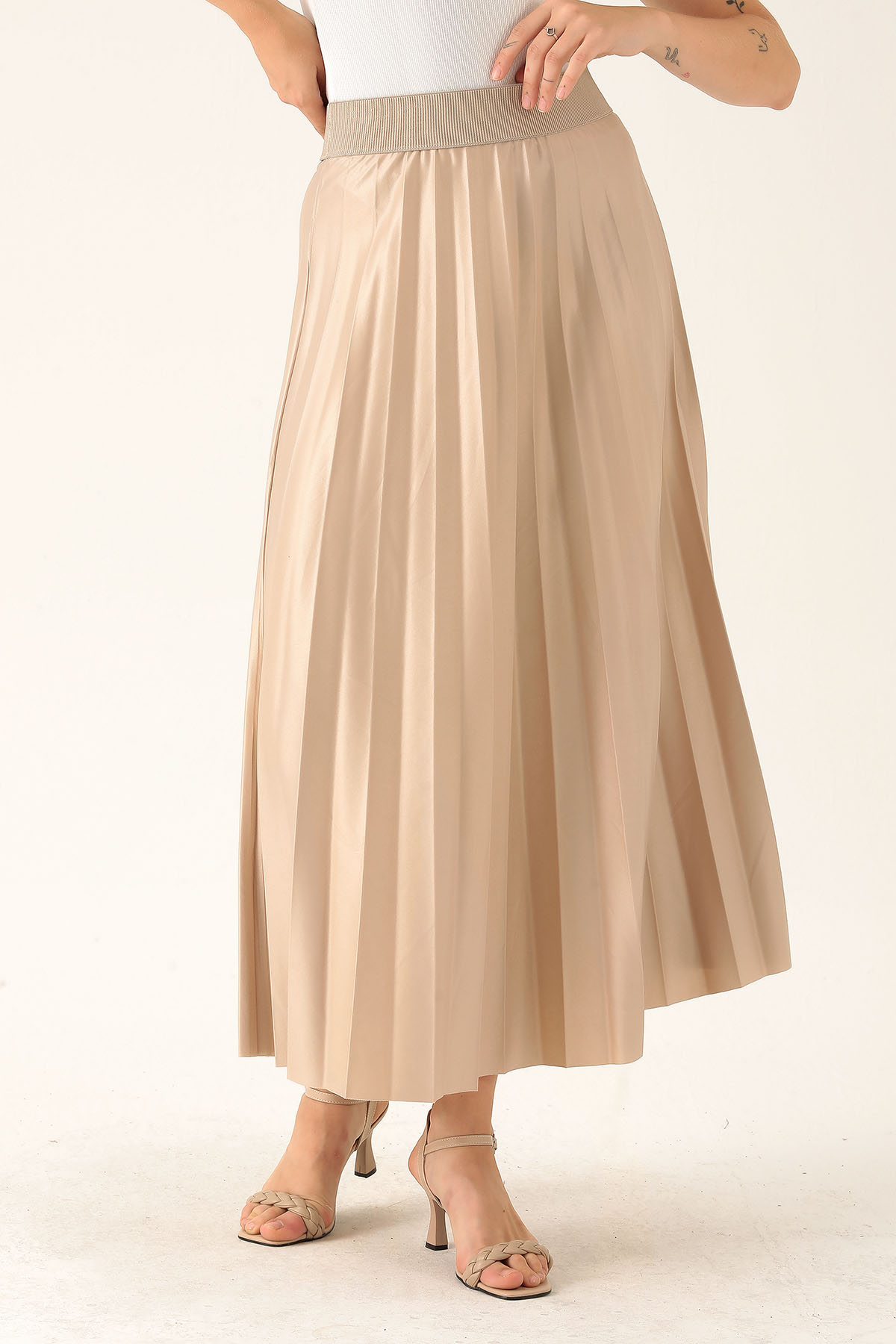 Pliseli Uzun Etek - 1340 Bej - 3