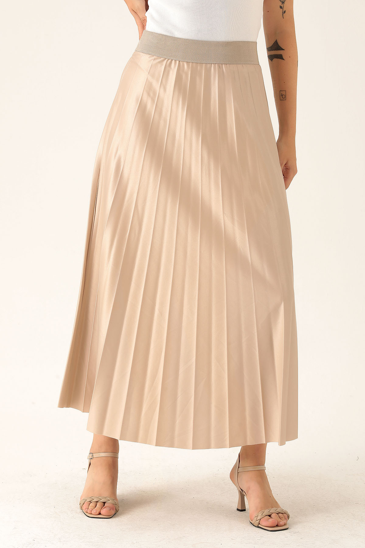 Pliseli Uzun Etek - 1340 Bej - 4