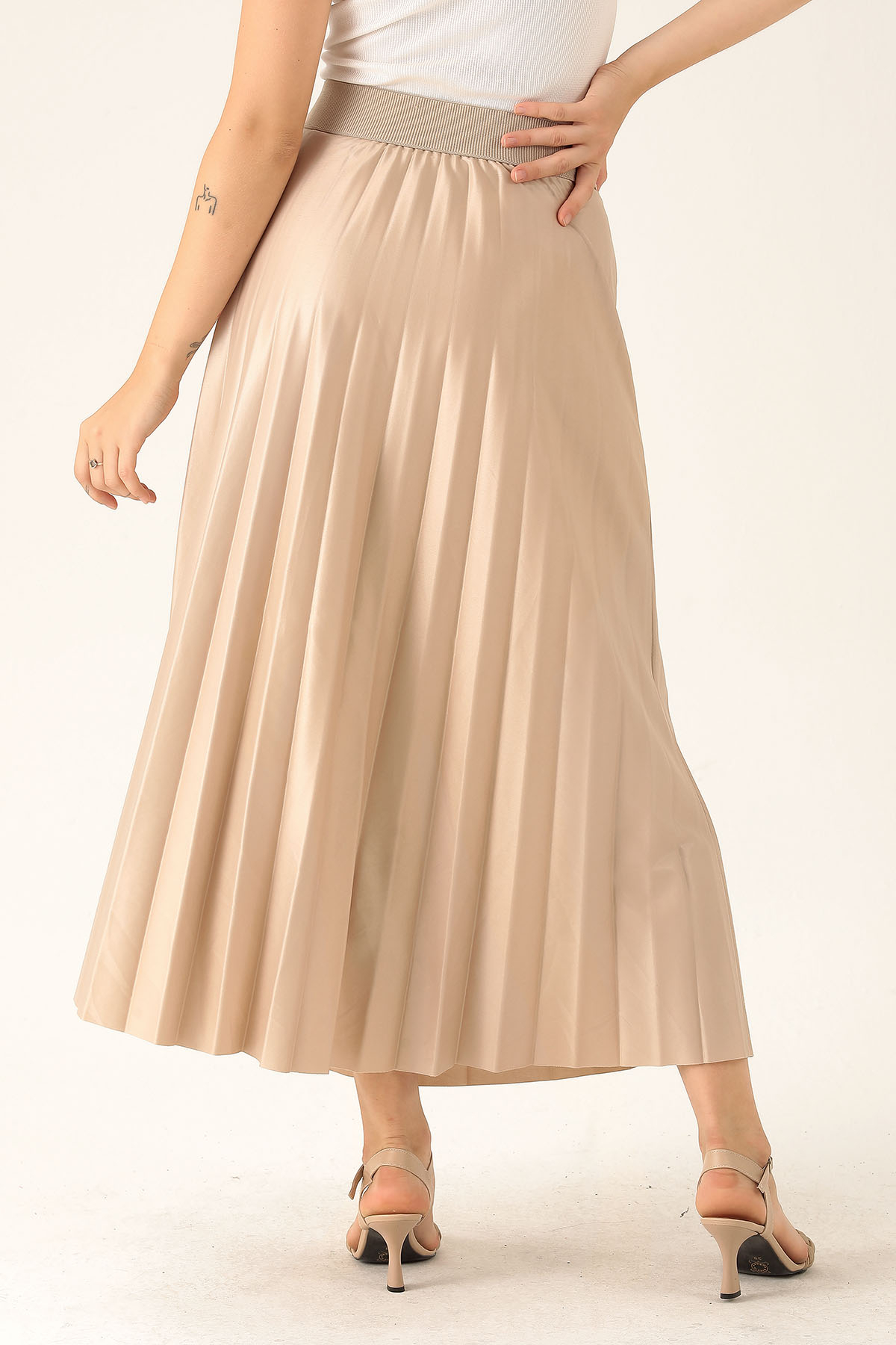 Pliseli Uzun Etek - 1340 Bej - 5