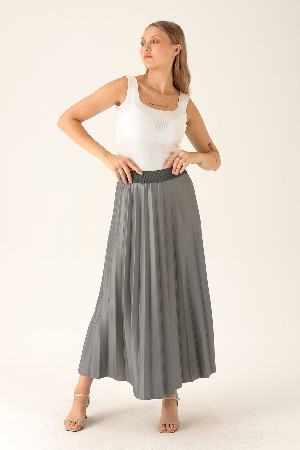 Pliseli Uzun Etek - 1340 Füme 