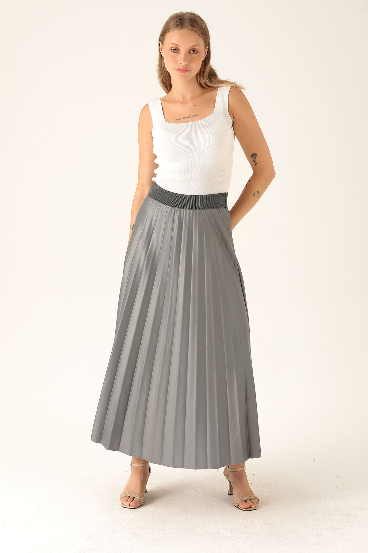 Pliseli Uzun Etek - 1340 Füme - 2