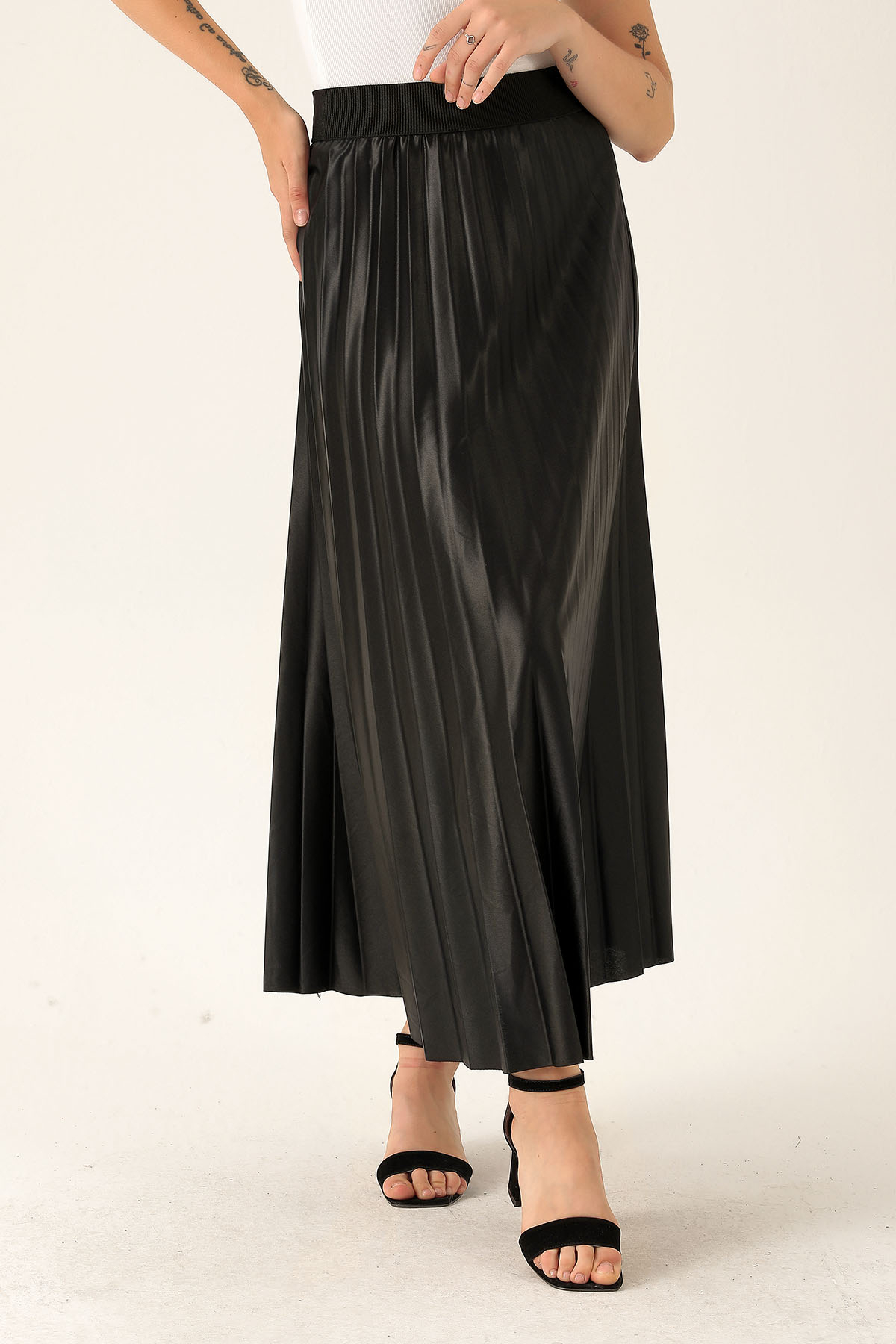 Pliseli Uzun Etek - 1340 Siyah - 4