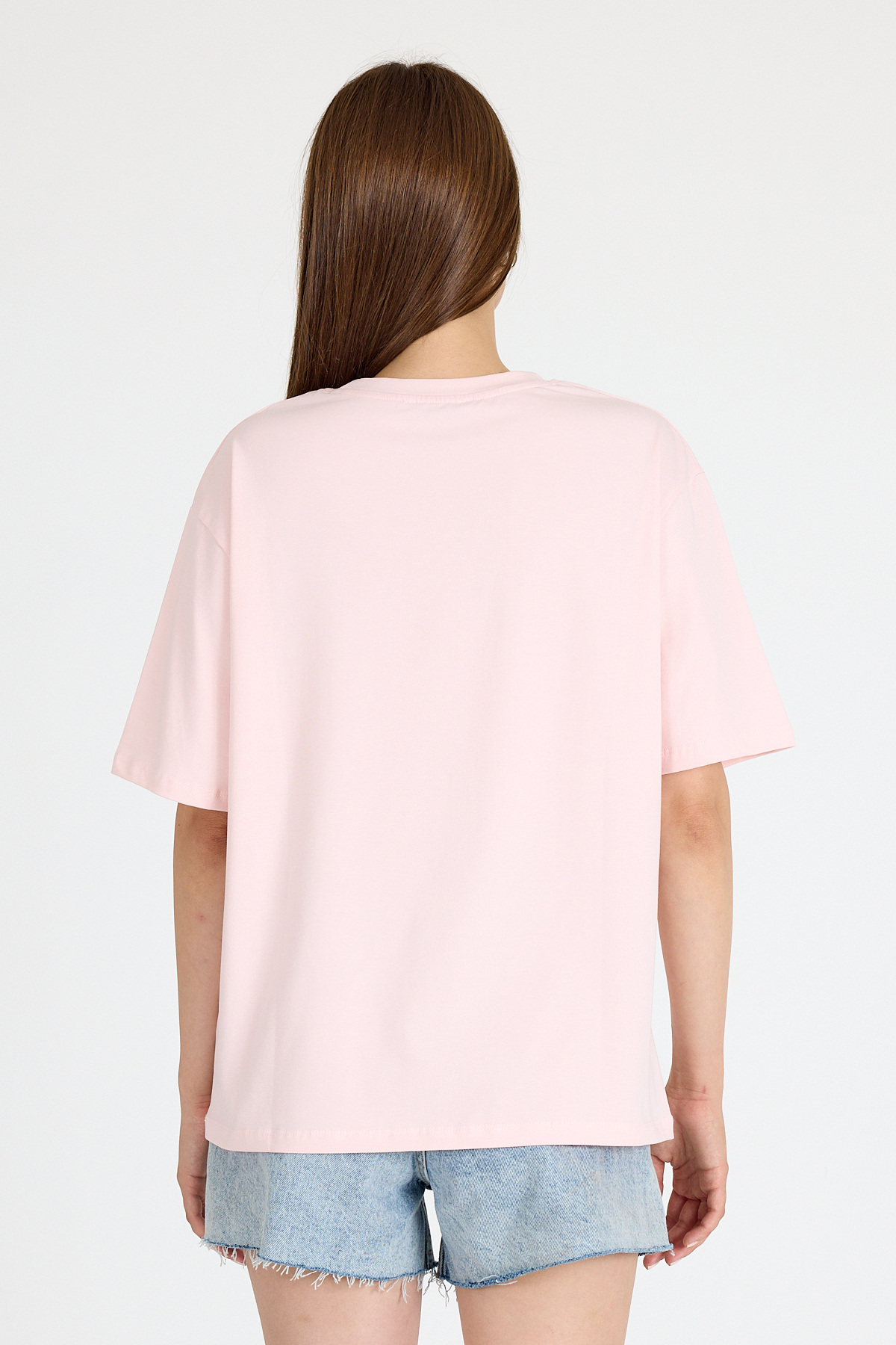 Pudra Bisiklet Yaka Yazı Baskılı Oversize Tişört 5832 - 5