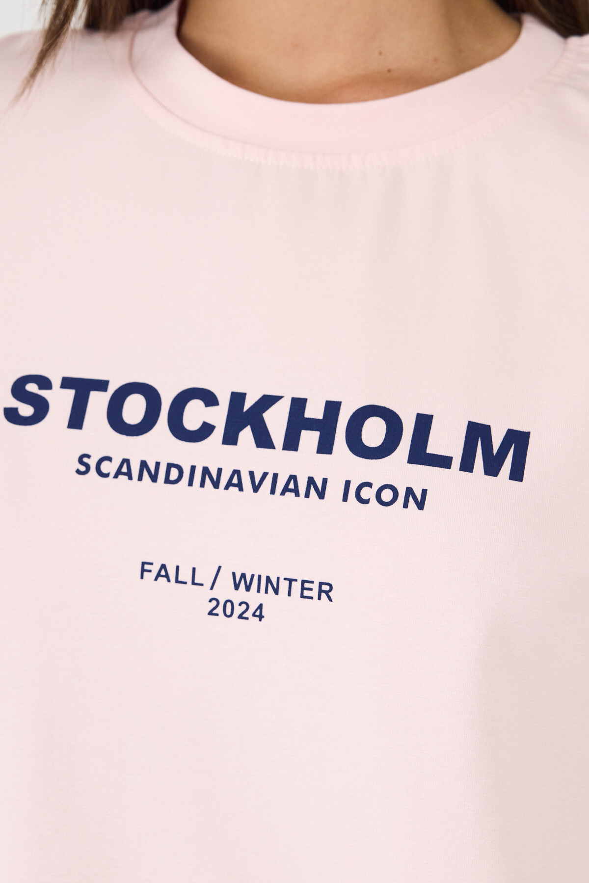 Pudra Yazı Baskılı Bisiklet Yaka Oversize Tişört 6056 - 4