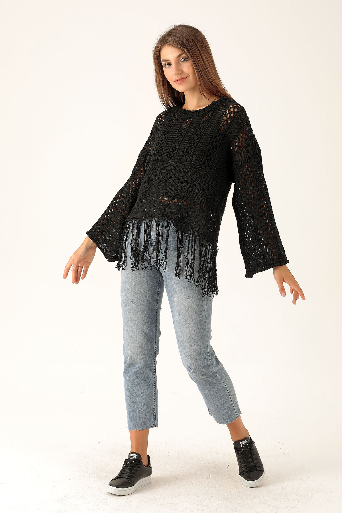 Püskül Detaylı Bayan Kazak - 1527 Siyah - 4