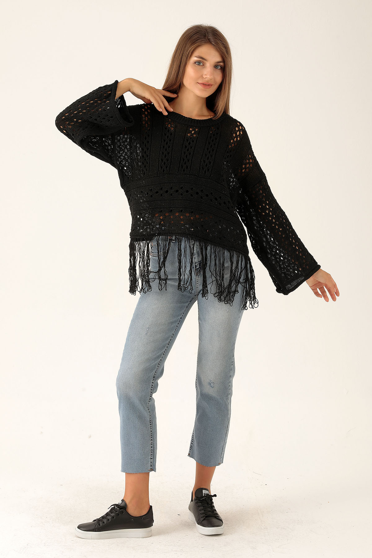 Püskül Detaylı Bayan Kazak - 1527 Siyah - 5