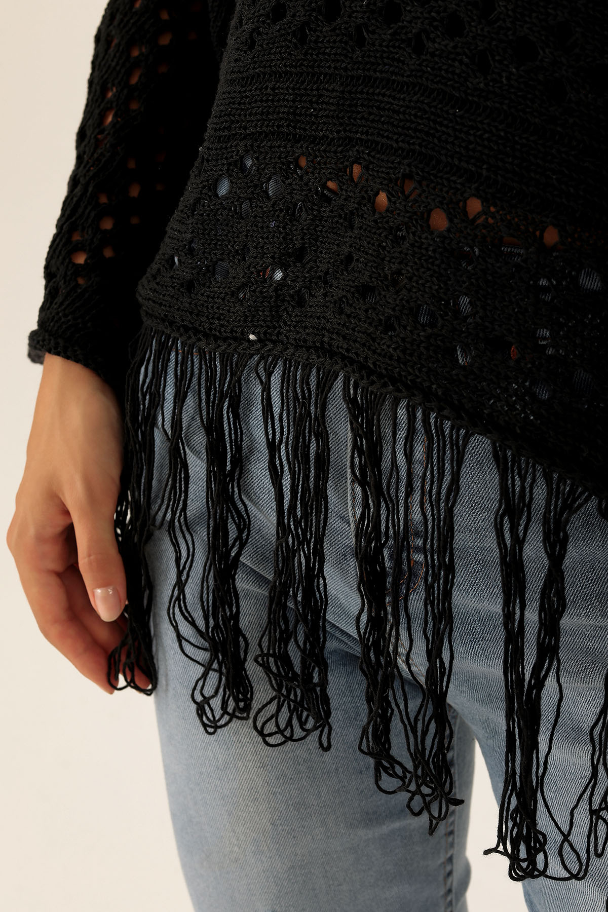 Püskül Detaylı Bayan Kazak - 1527 Siyah - 6