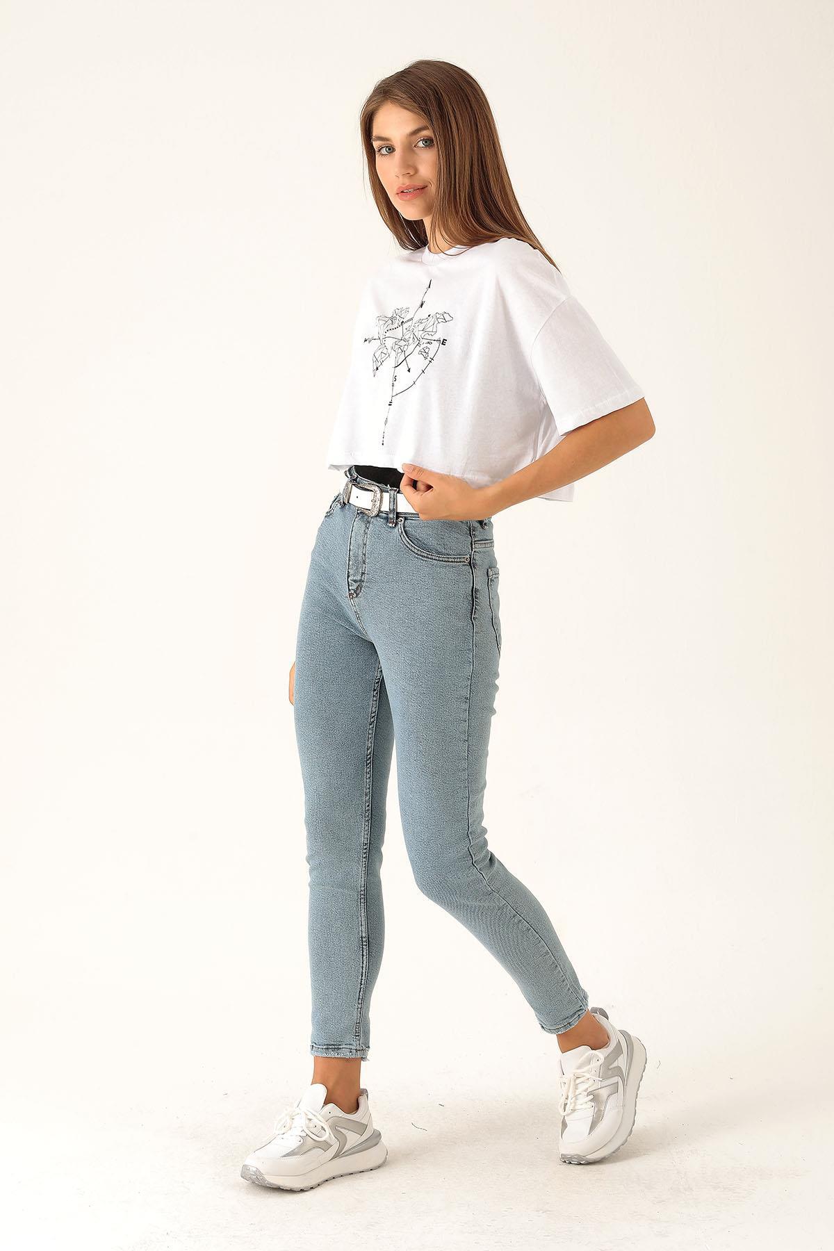 Pusula Baskı Bayan Atletli Tişört - 9360 Beyaz - 3