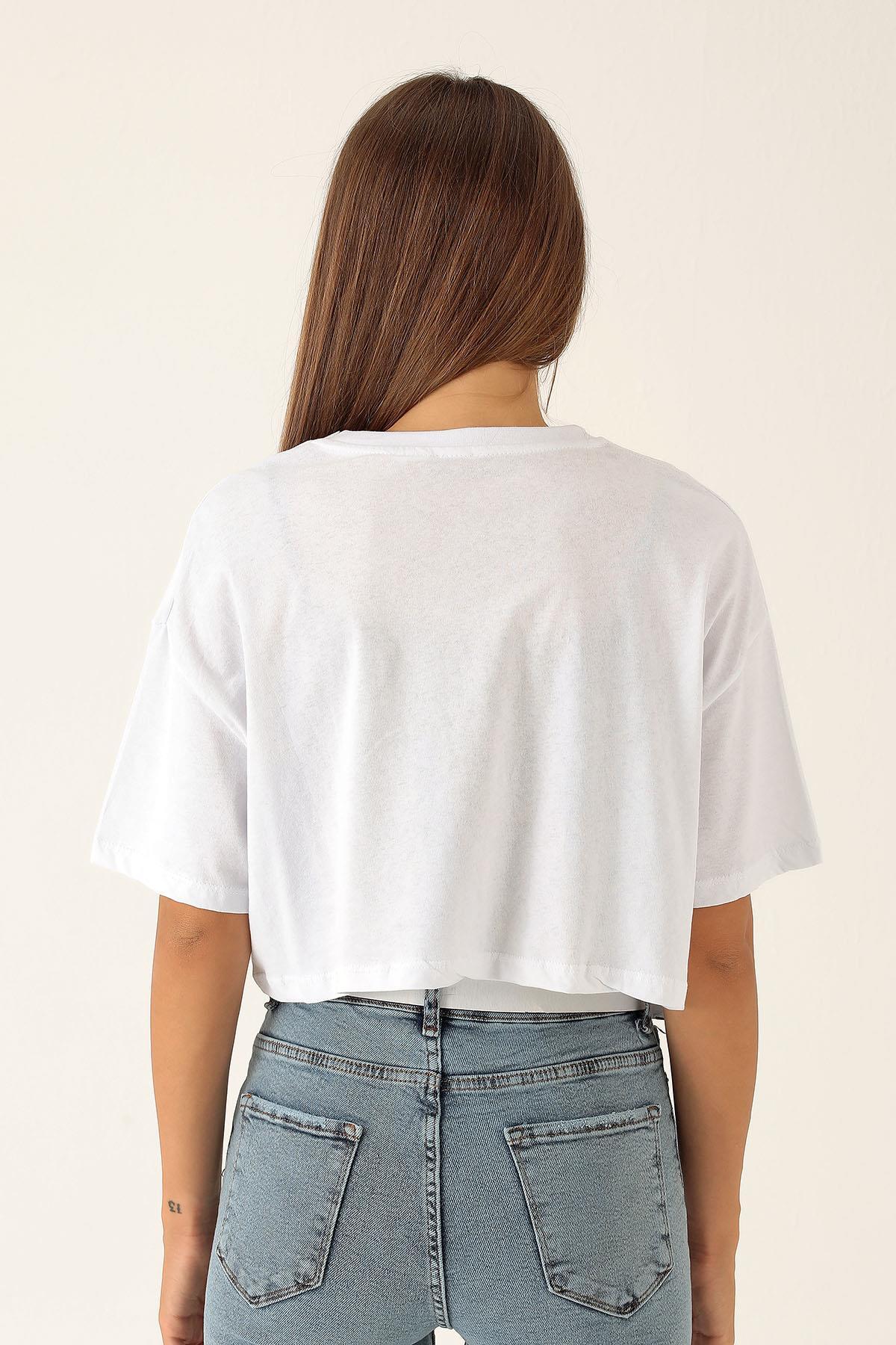 Pusula Baskı Bayan Atletli Tişört - 9360 Beyaz - 5