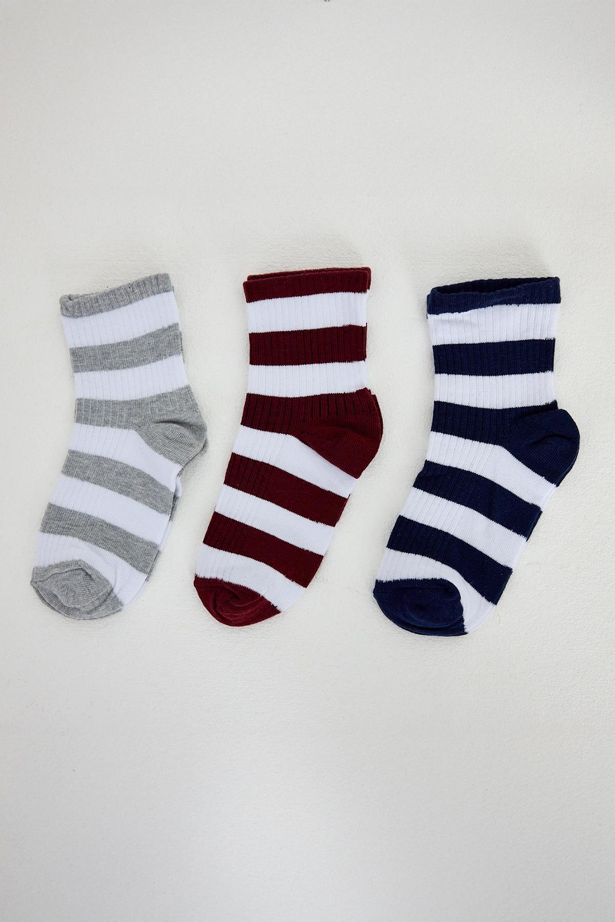 Renkli 3'lü Çizgili Soket Çorap 1022 - 5