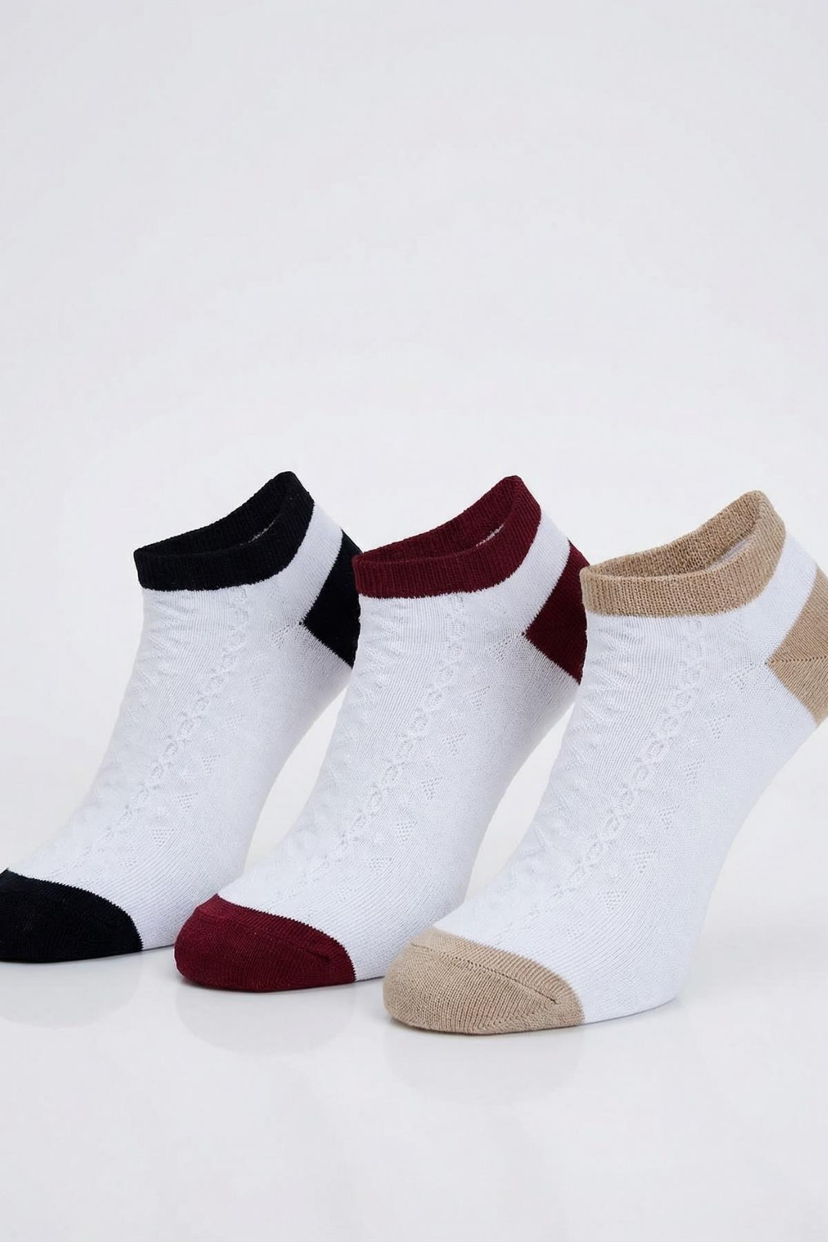 Renkli 3'lü Örme Patik Çorap 1206 - 2