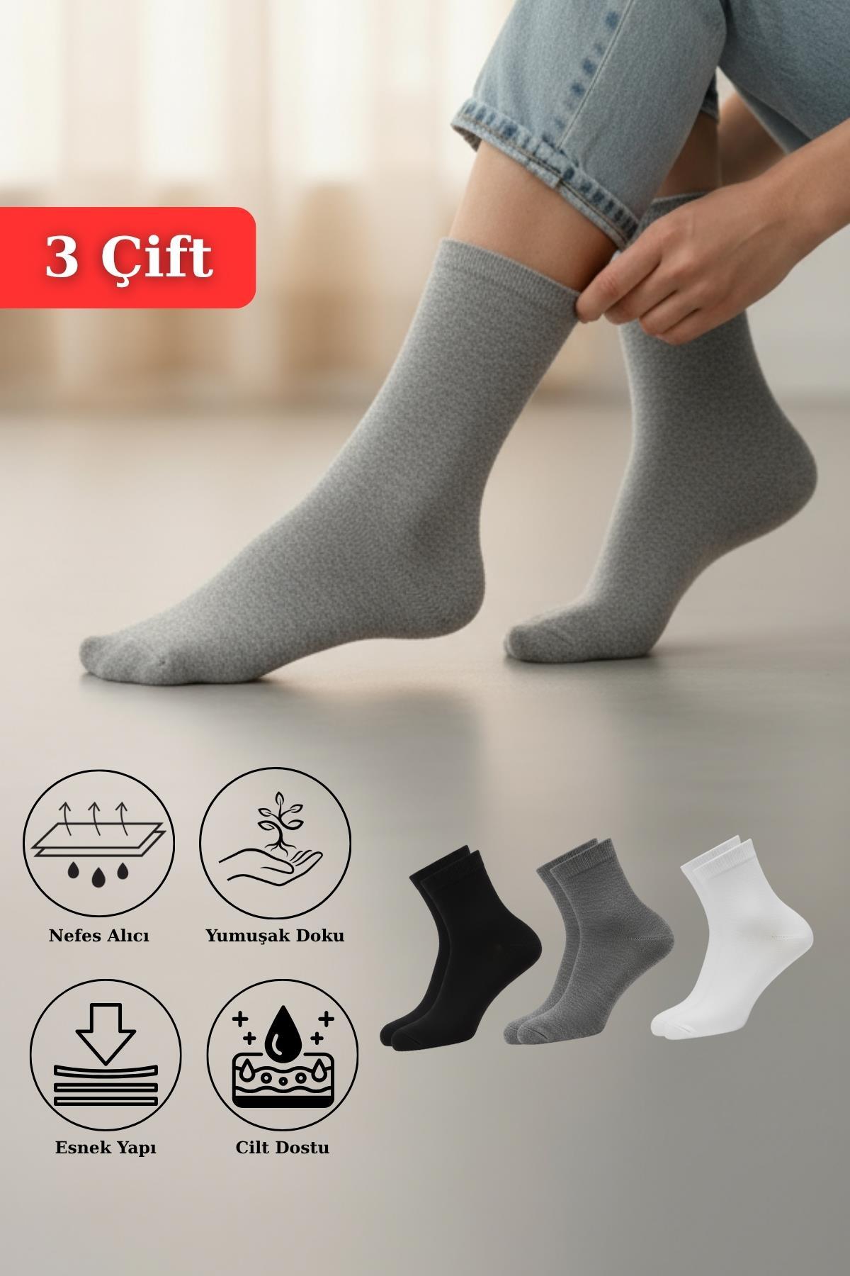 Renkli 3'lü Örme Soket Çorap 1021 - RAYS