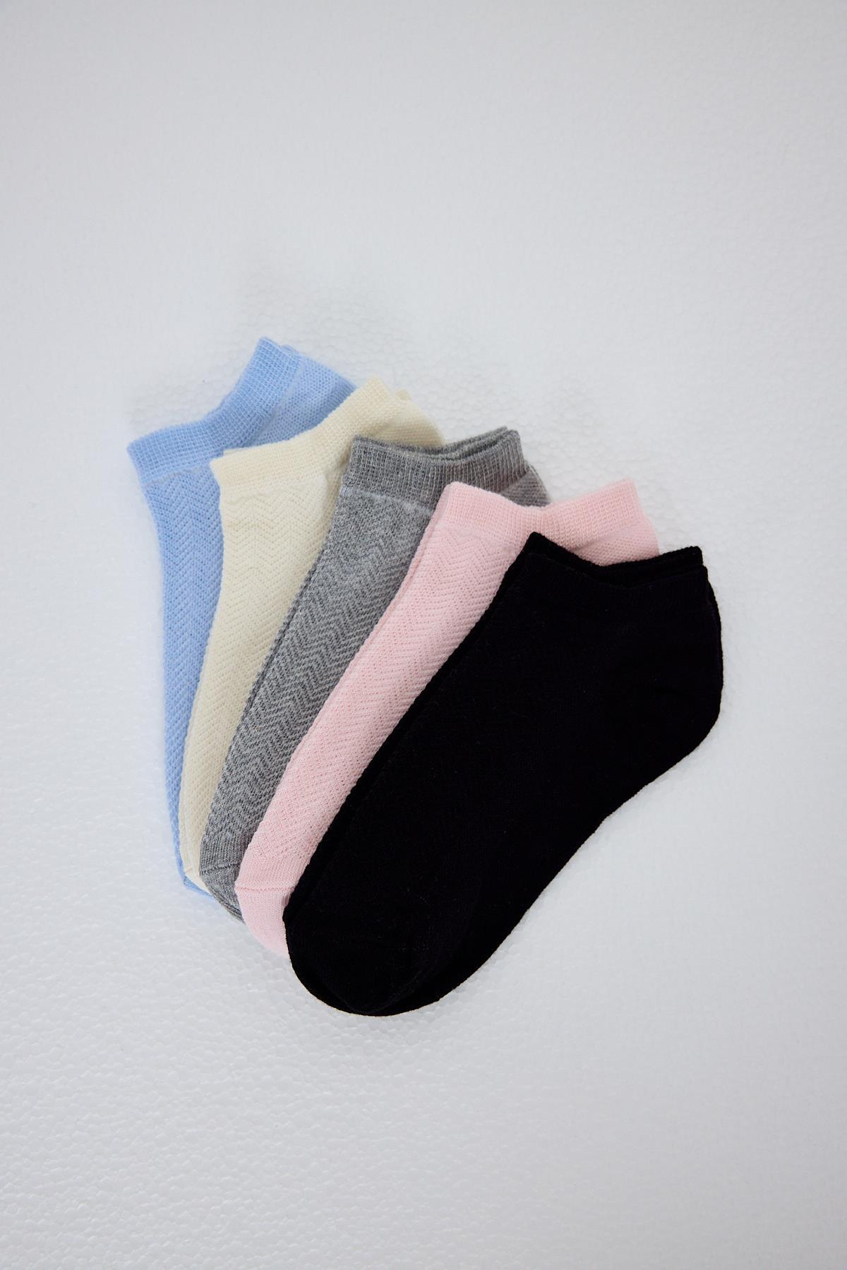 Renkli 5'li Örme Patik Çorap 1207 - RAYS