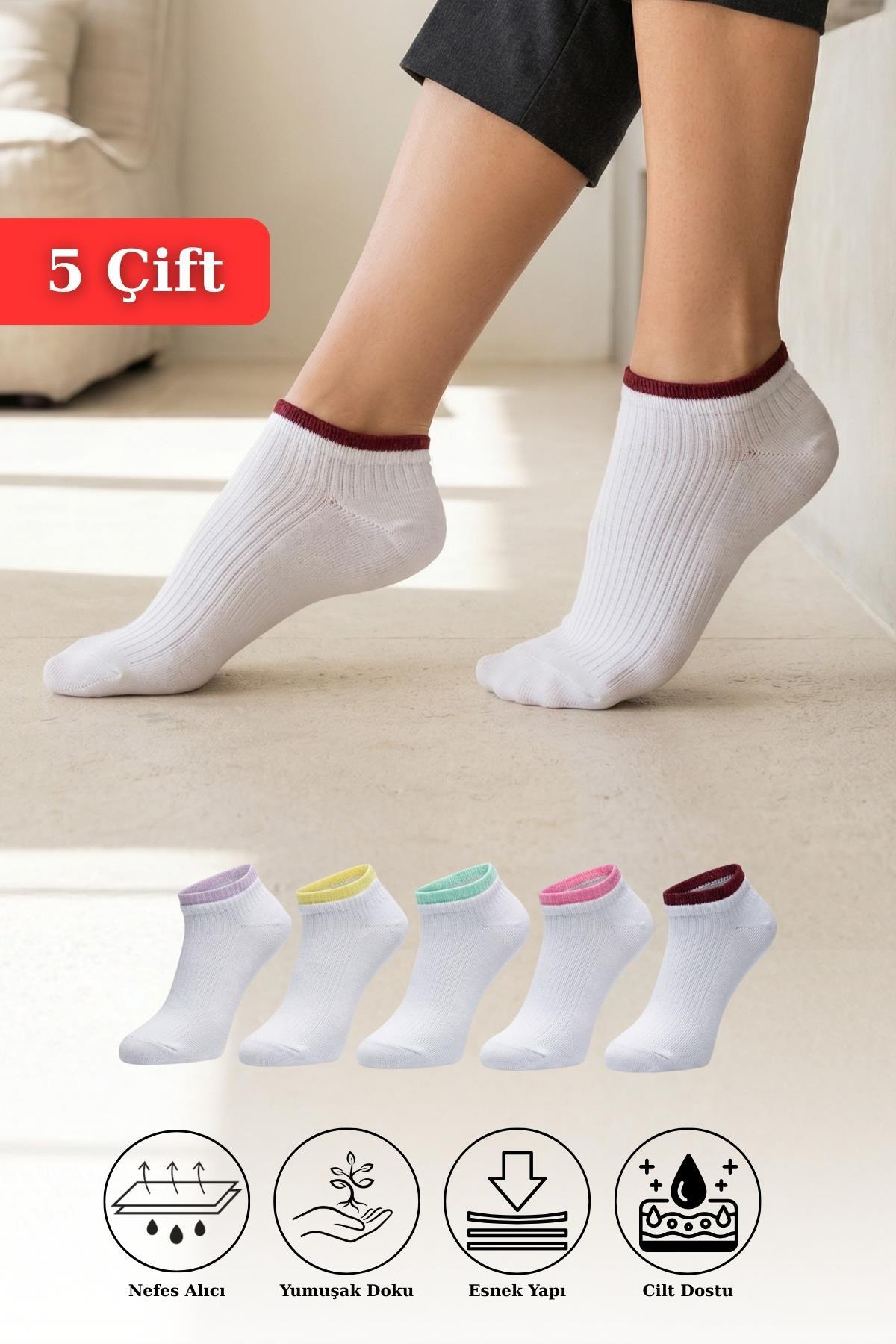 Renkli 5'li Örme Patik Çorap 1208 - 1