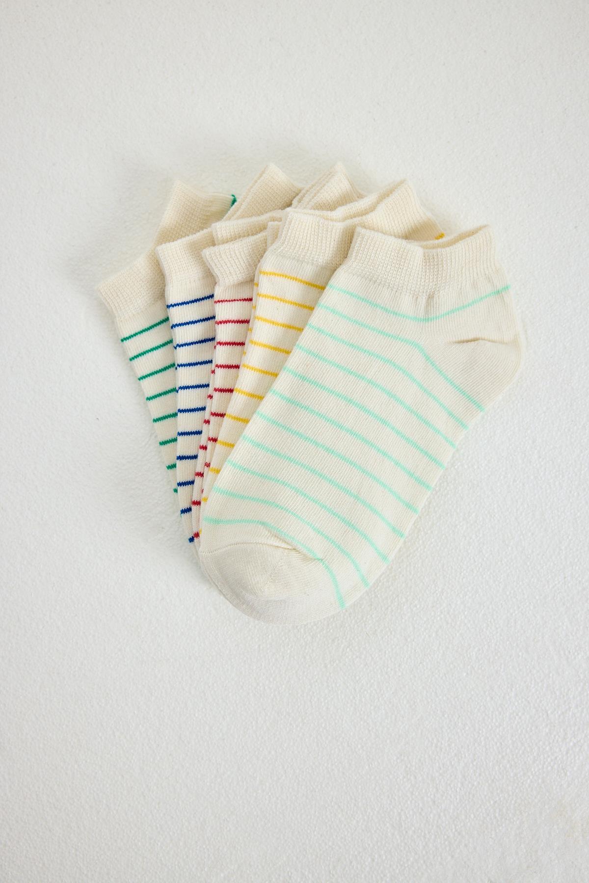 Renkli Çizgili 5'li Örme Patik Çorap 1205 - 6