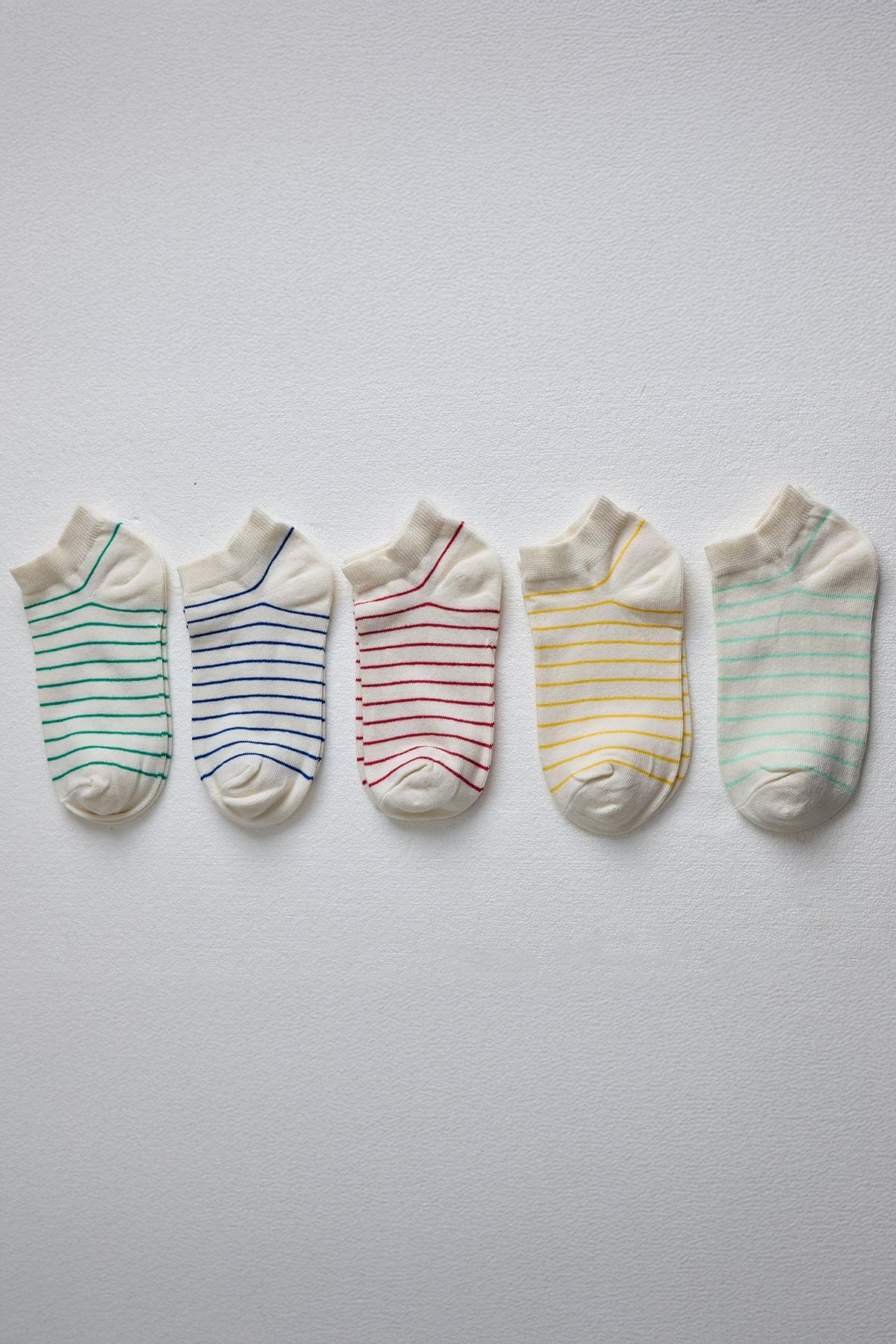 Renkli Çizgili 5'li Örme Patik Çorap 1205 - 3