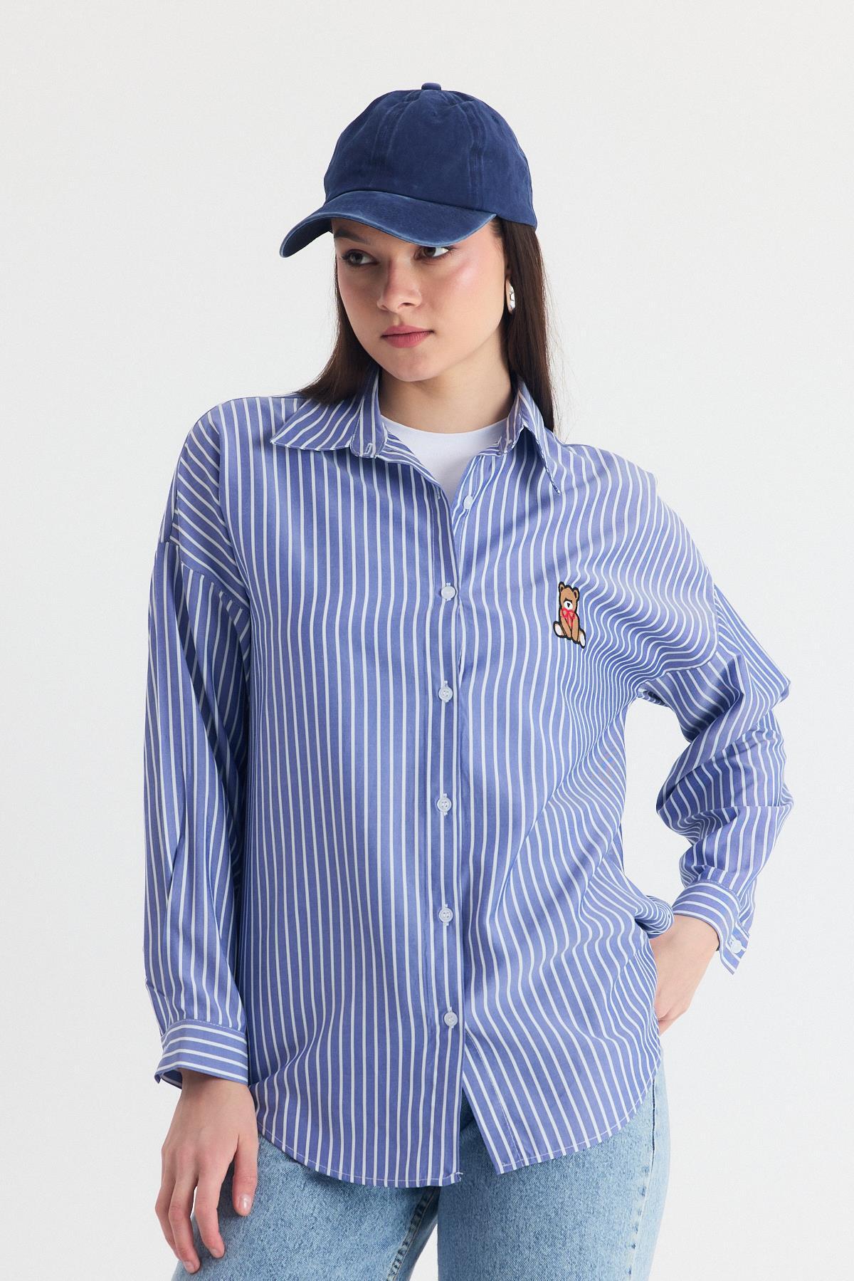 Saks Ayıcık Nakışlı Oversize Gömlek 4689A - 1