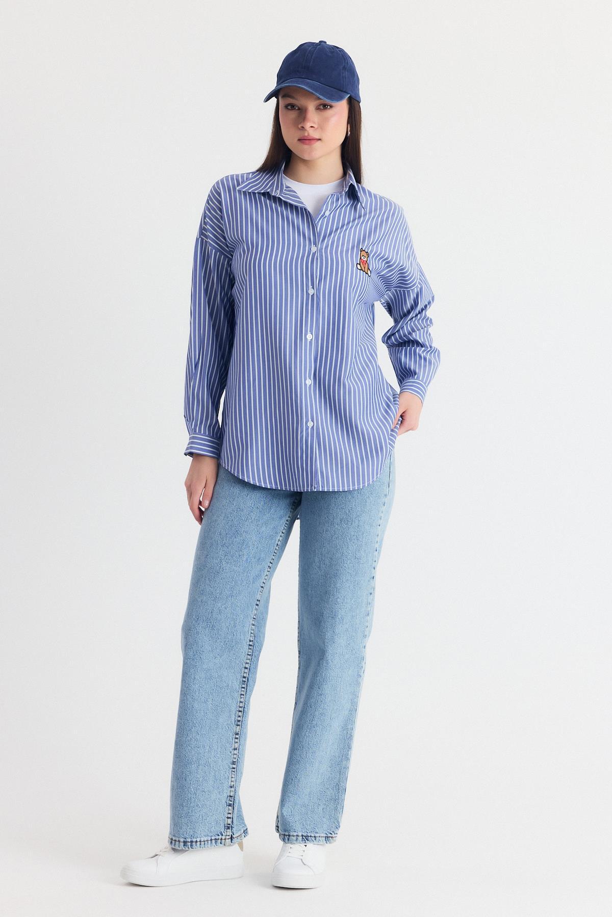 Saks Ayıcık Nakışlı Oversize Gömlek 4689A - 3