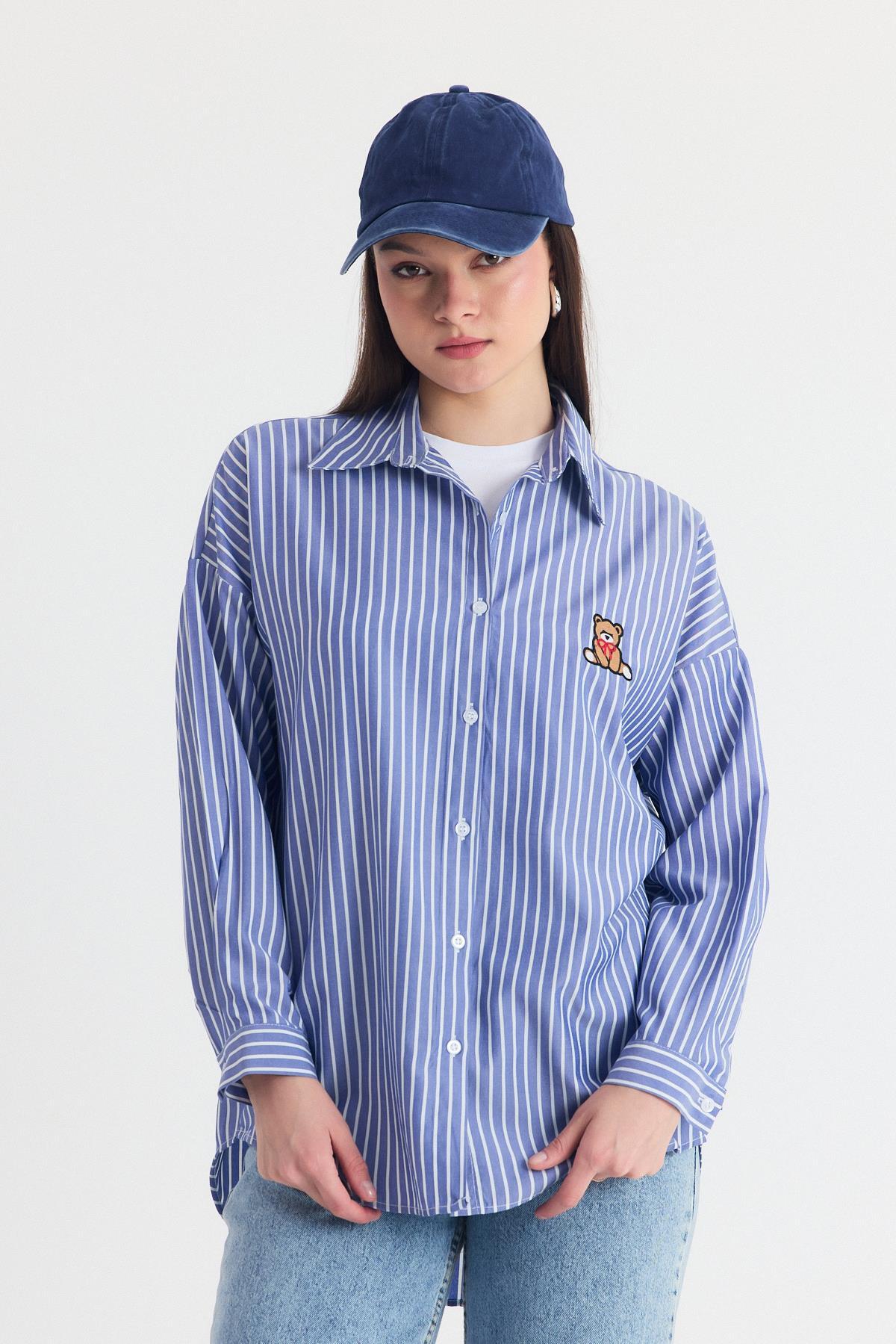 Saks Ayıcık Nakışlı Oversize Gömlek 4689A - 4