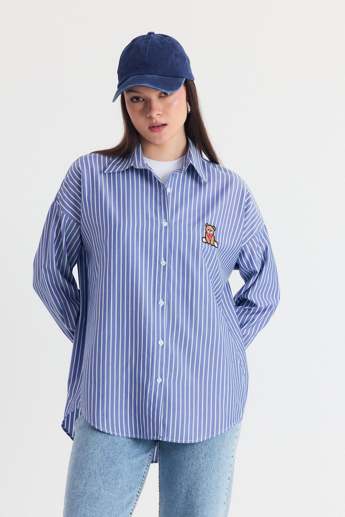 Saks Ayıcık Nakışlı Oversize Gömlek 4689A - 9