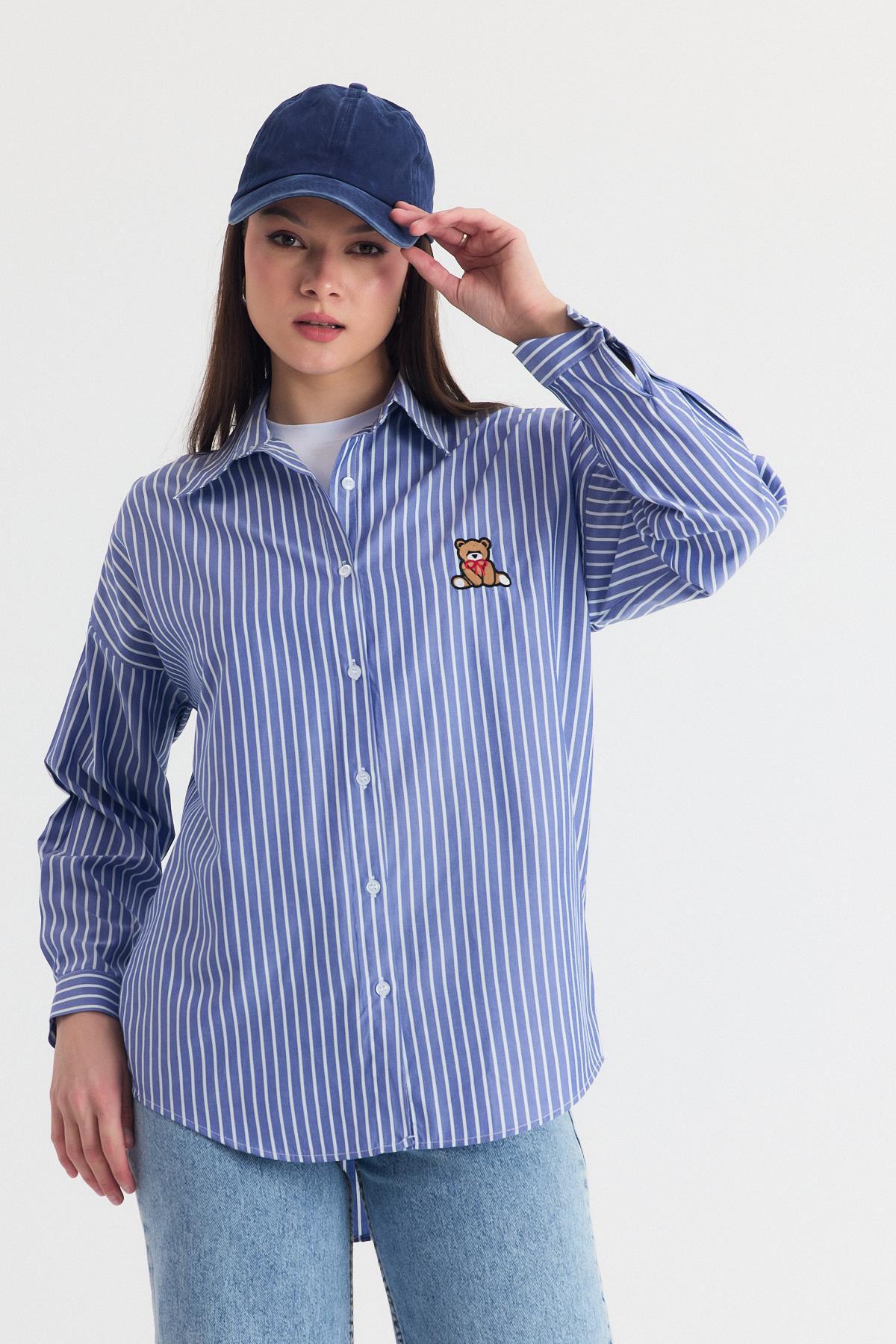 Saks Ayıcık Nakışlı Oversize Gömlek 4689A - 7