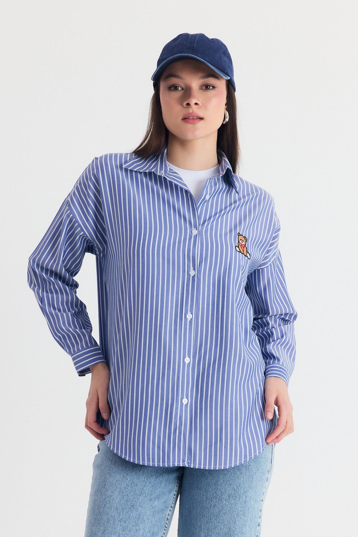 Saks Ayıcık Nakışlı Oversize Gömlek 4689A - 8