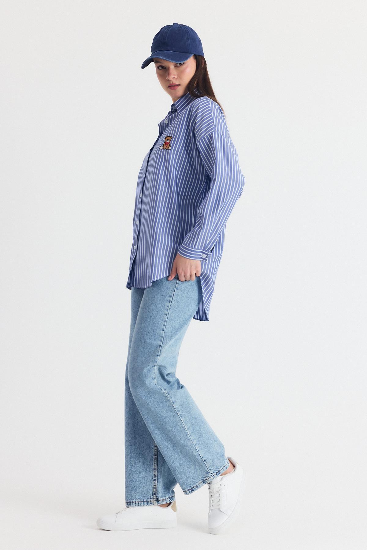 Saks Ayıcık Nakışlı Oversize Gömlek 4689A - 2