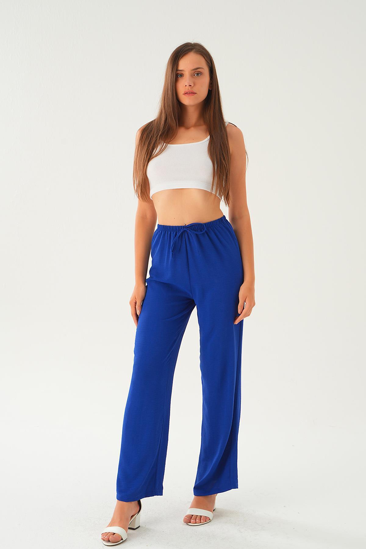 Saks Beli Lastikli Bol Paça Dokuma Pantolon 4284-1 - 1