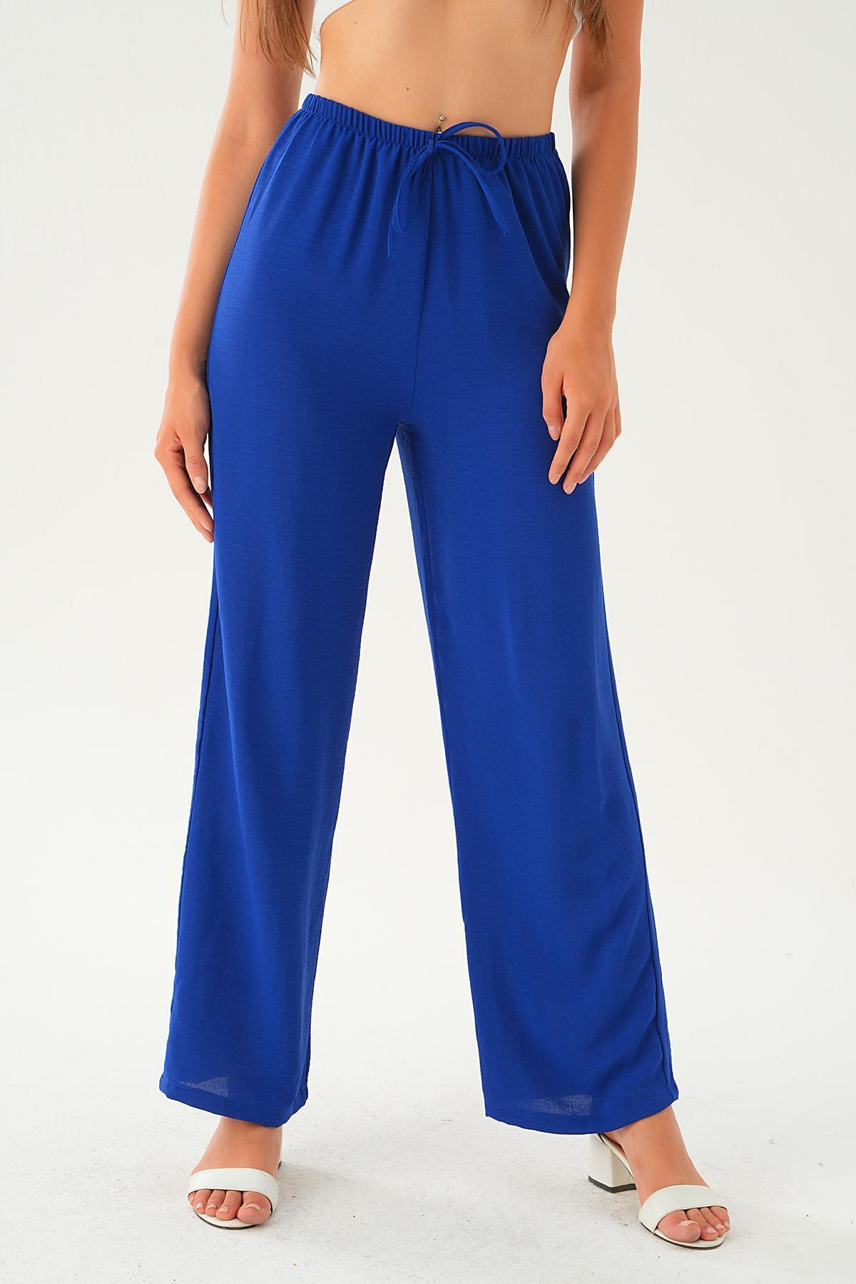 Saks Beli Lastikli Bol Paça Dokuma Pantolon 4284-1 - 3