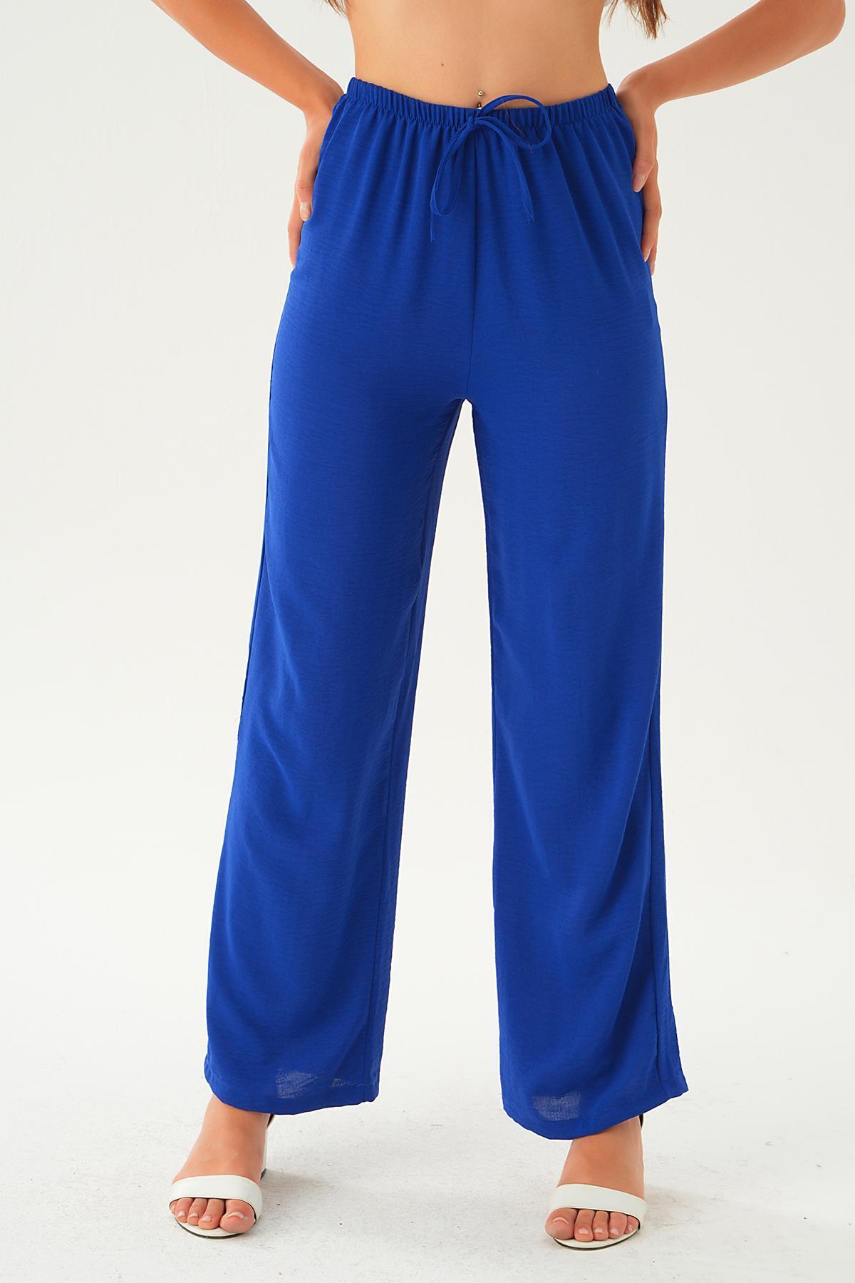 Saks Beli Lastikli Bol Paça Dokuma Pantolon 4284-1 - 4