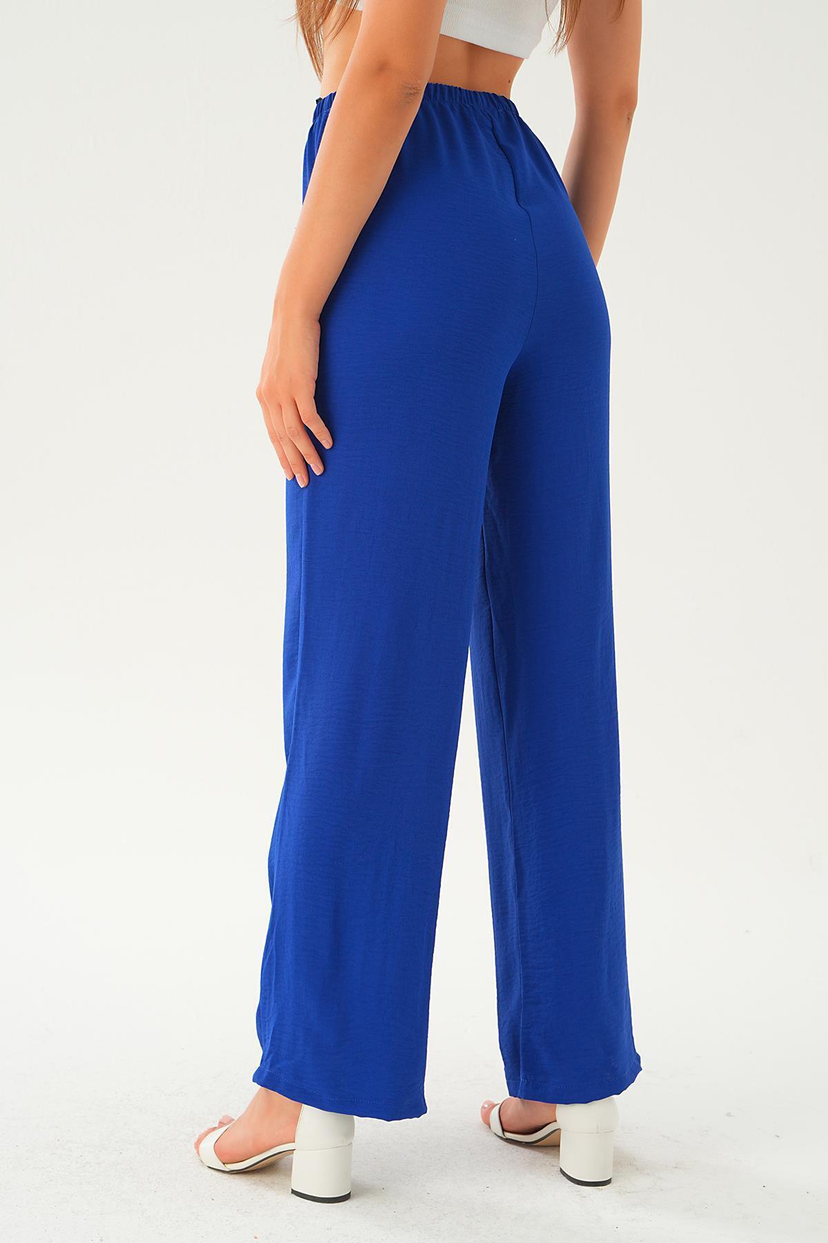 Saks Beli Lastikli Bol Paça Dokuma Pantolon 4284-1 - 5