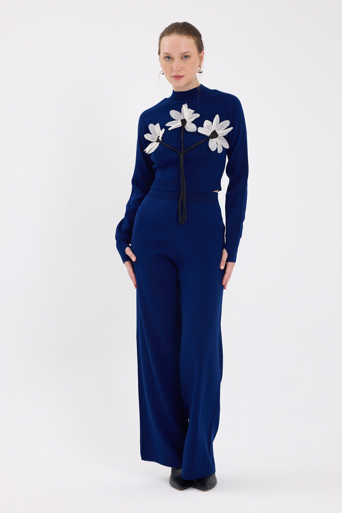 Saks Çiçek Detaylı Triko Alt Üst Takım 7075 - 3
