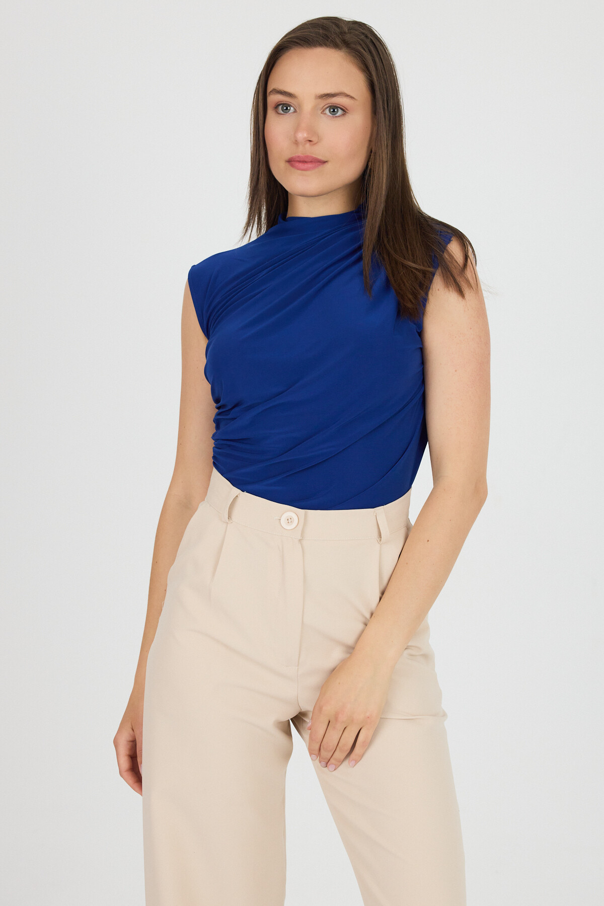 Saks Kolsuz Büzgülü Sandy Bluz 2430 - 1