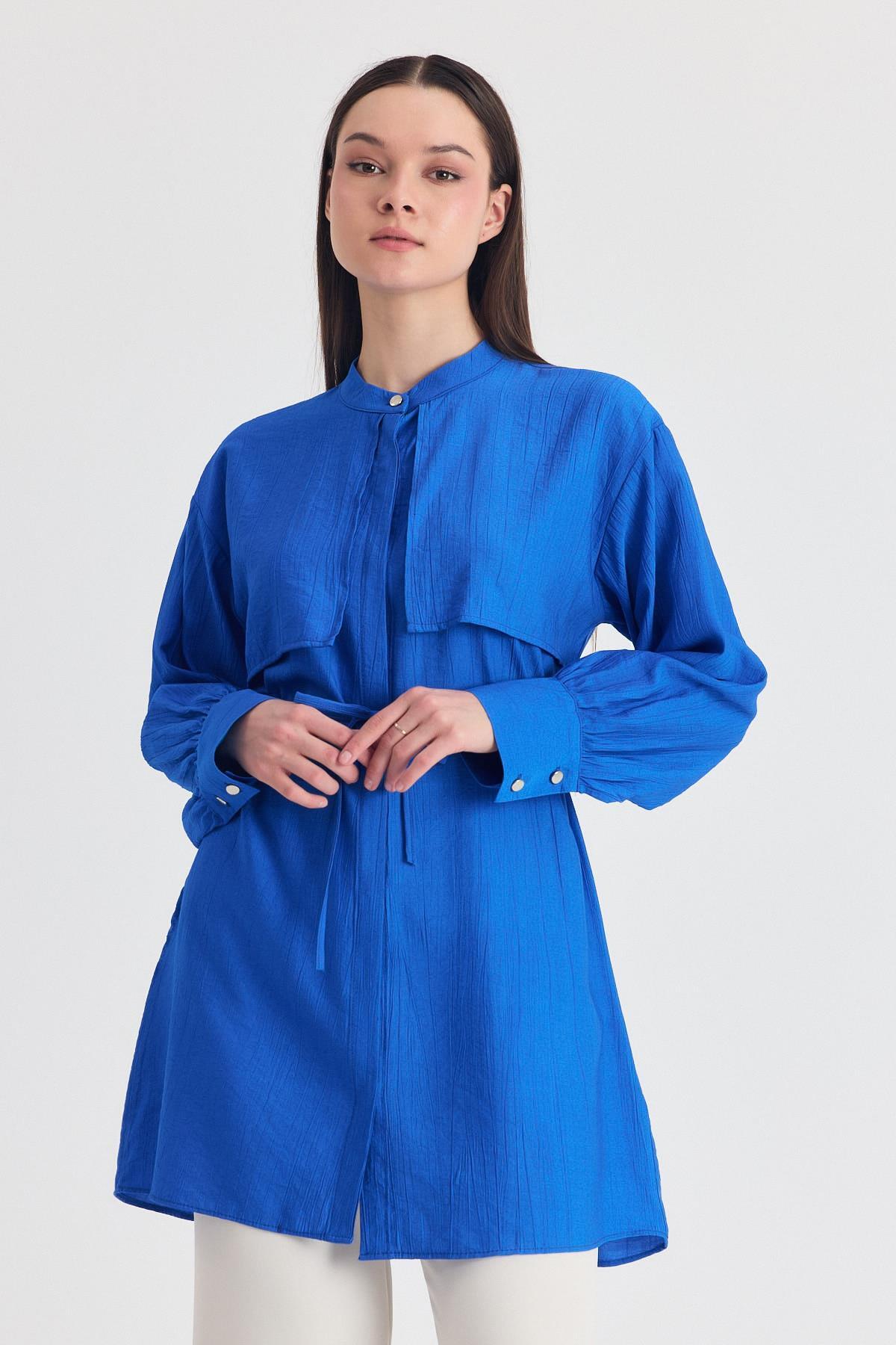 Saks Parça Detaylı İp Bağcıklı Gömlek 4553A - RAYS