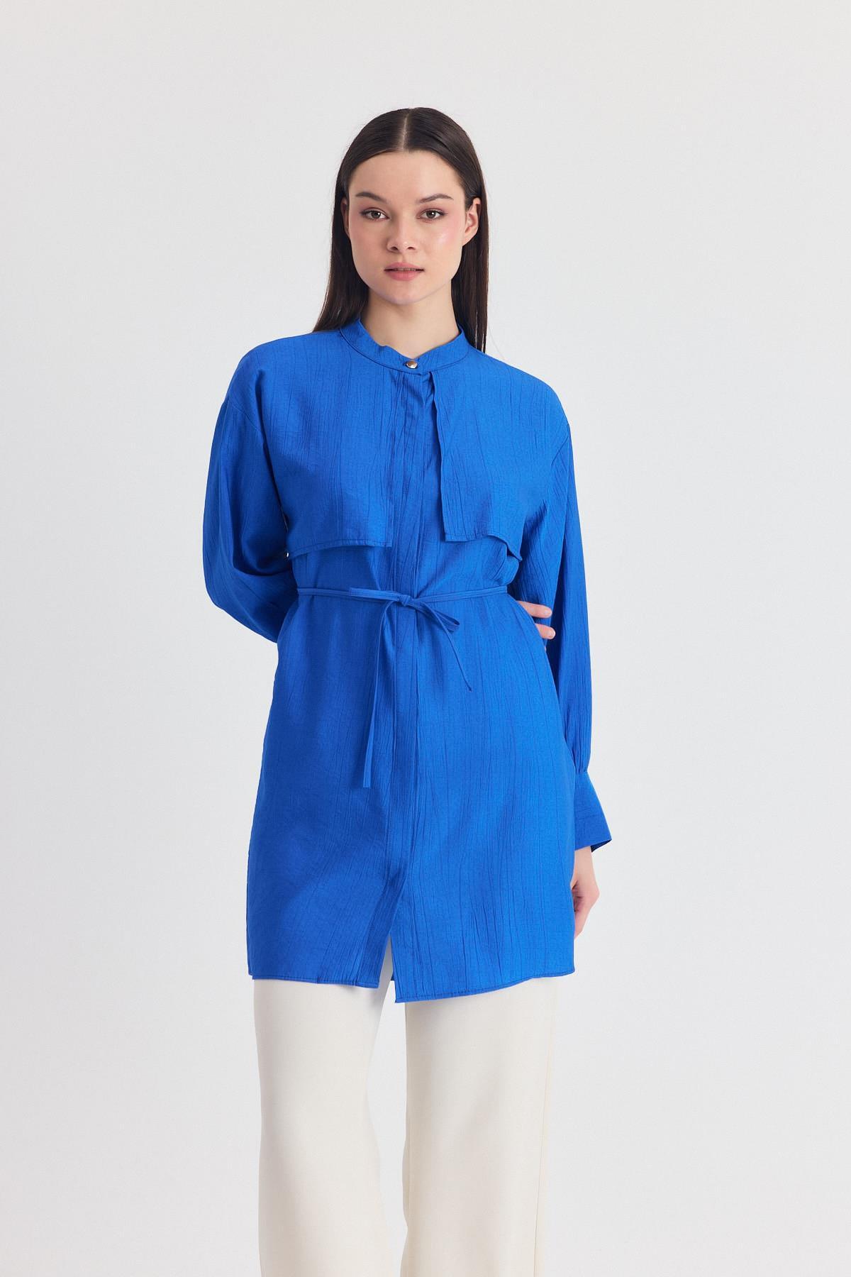 Saks Parça Detaylı İp Bağcıklı Gömlek 4553A - RAYS