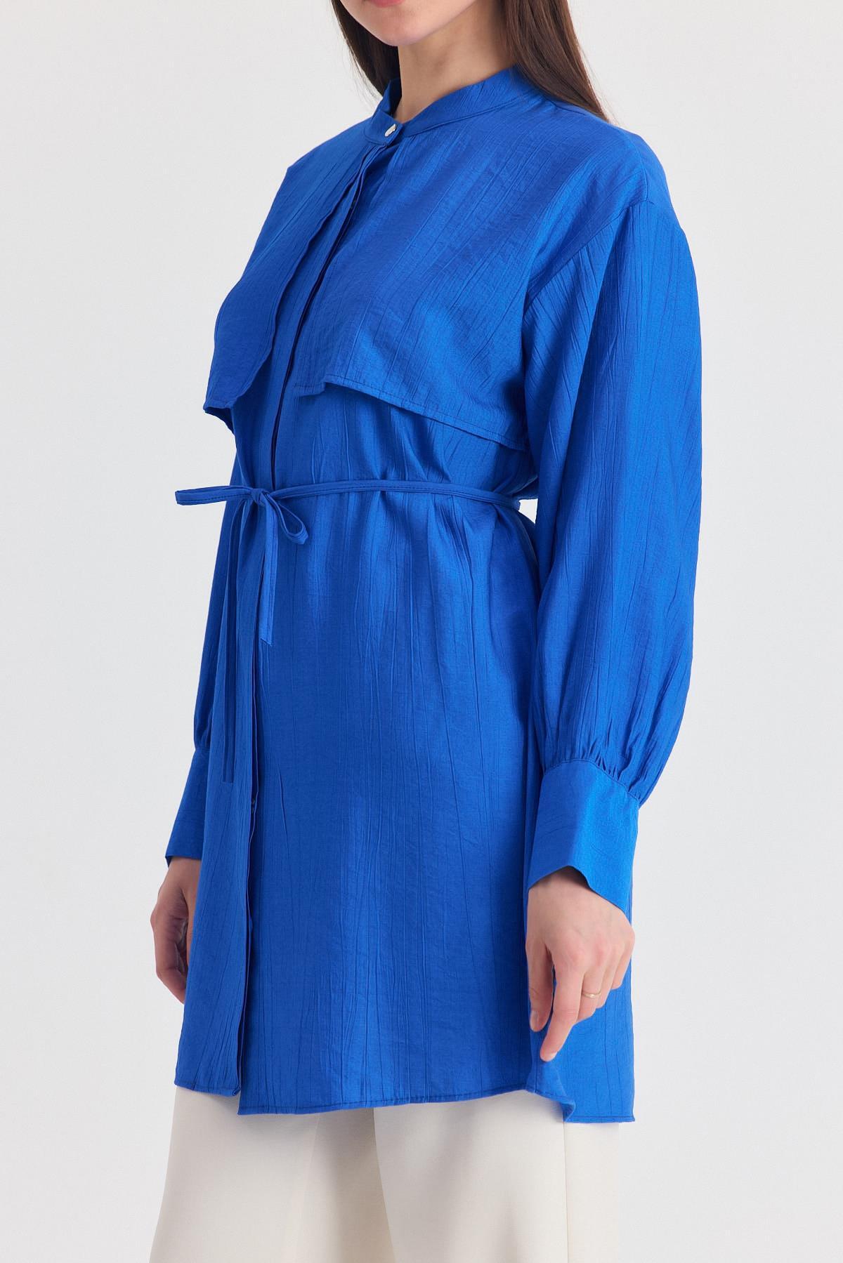 Saks Parça Detaylı İp Bağcıklı Gömlek 4553A - RAYS