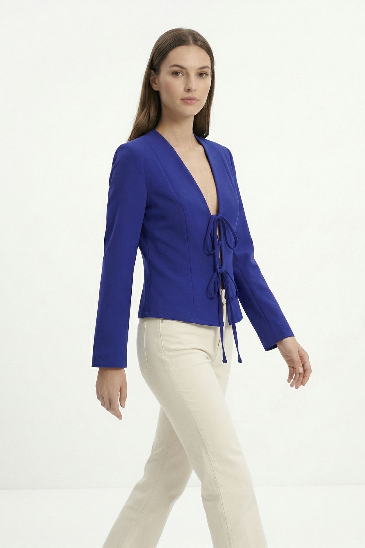 Pileli Bağlamalı Hırka 8142 Saks - RAYS