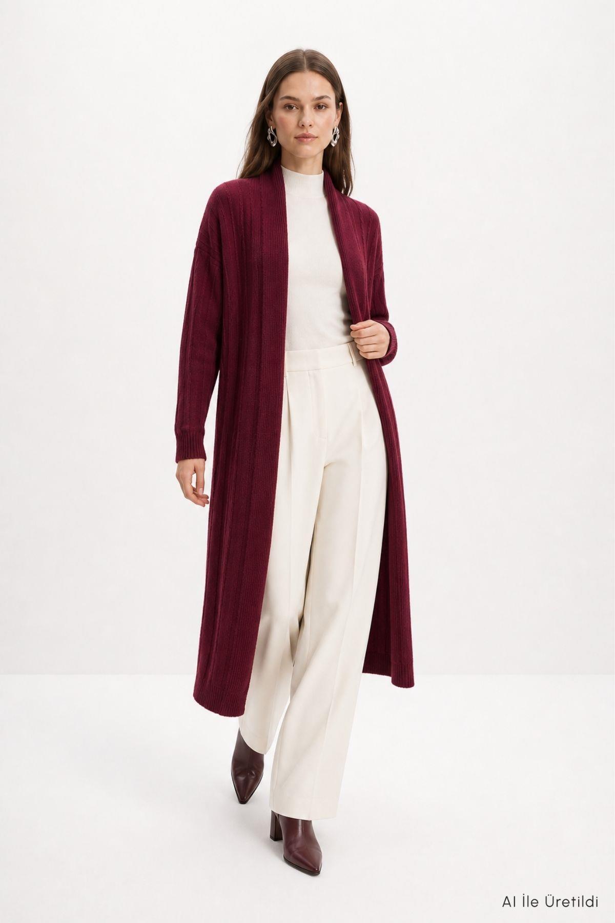 Şal Yaka Uzun Hırka 1515 Bordo - RAYS (1)