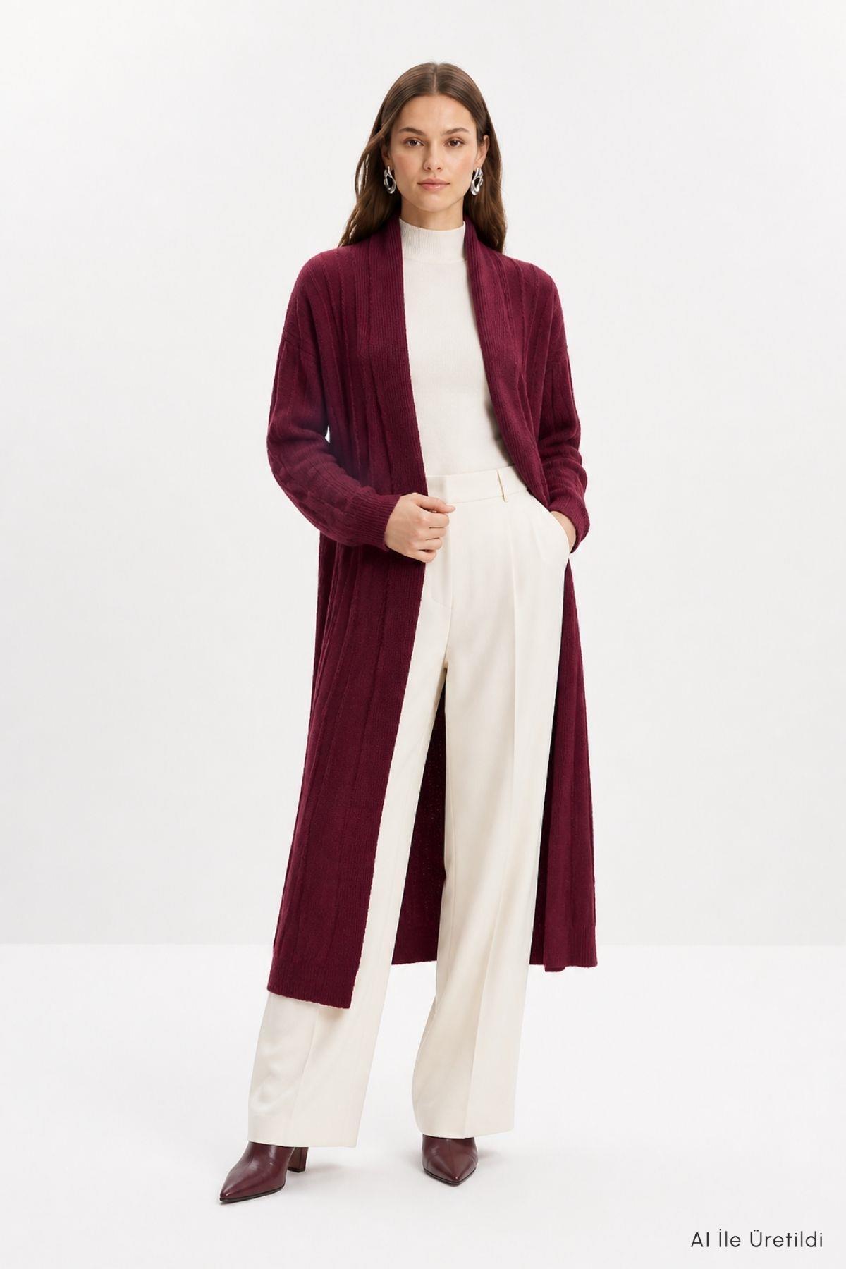 Şal Yaka Uzun Hırka 1515 Bordo - RAYS