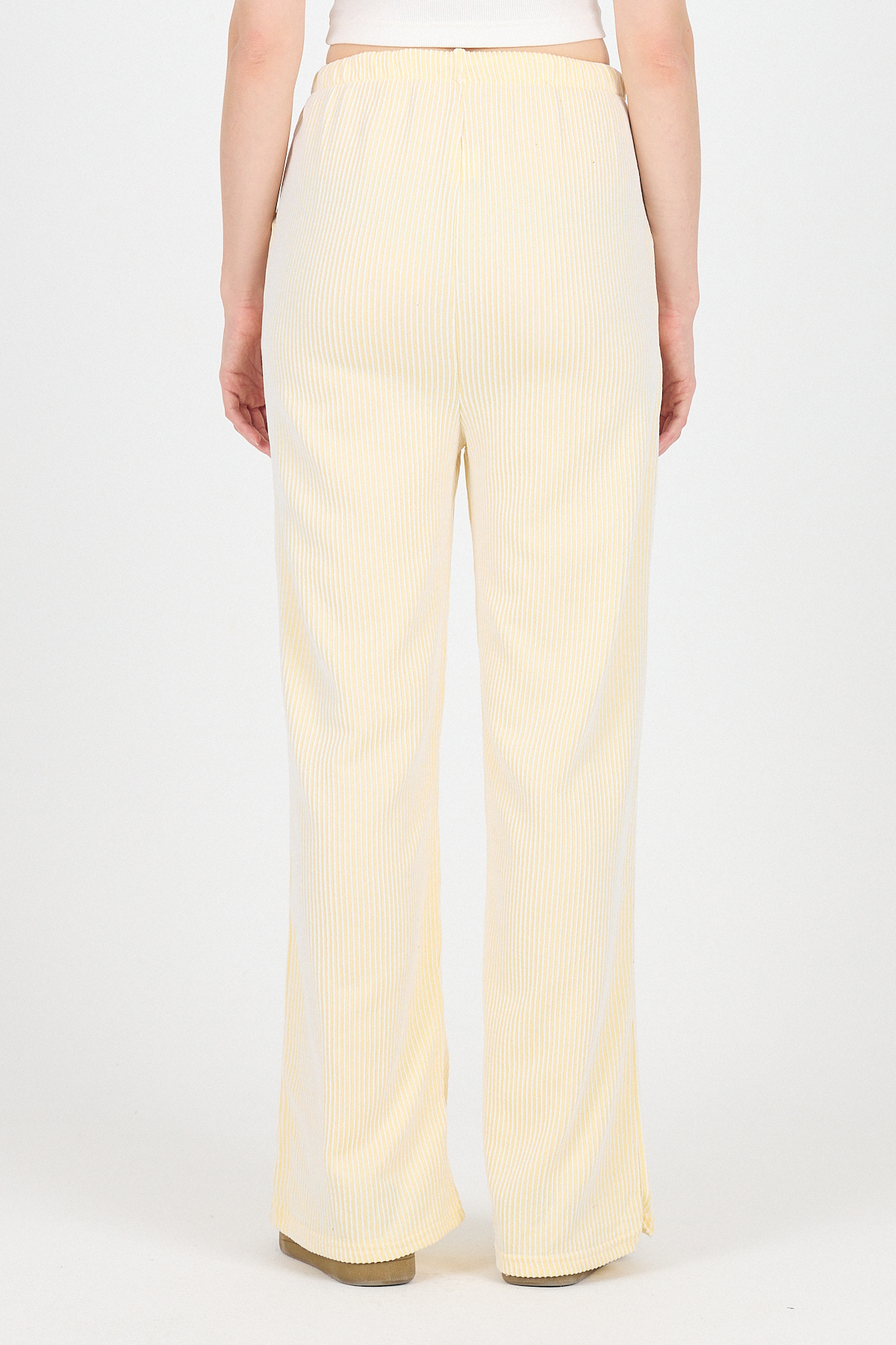 Sarı Beli Lastikli Çizgili Geniş Paça Dokuma Pantolon 4098 - 5