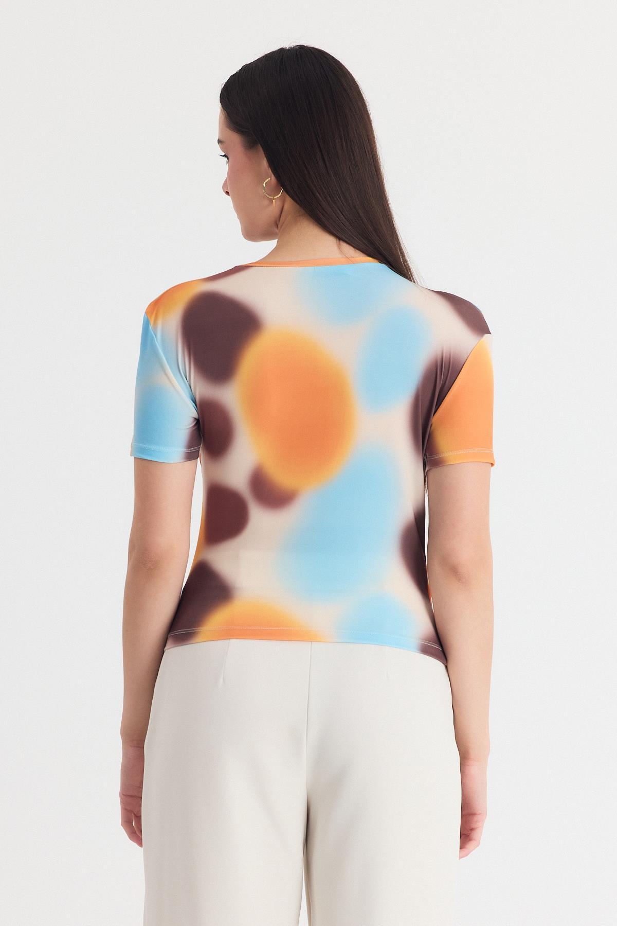 Sarı Desenli Büzgülü Sandy Bluz 12303 - 5